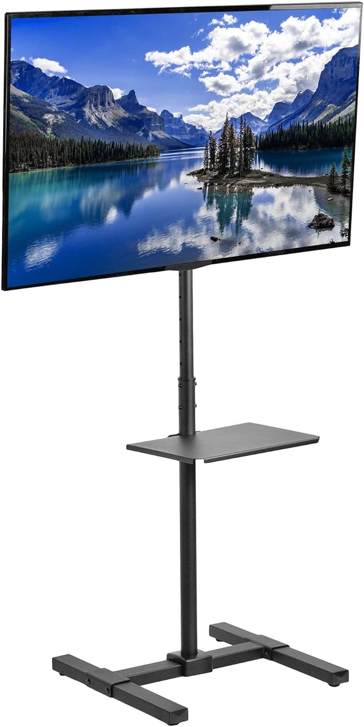 VIVO TV Floor Stand for 13 to 50 inch Flat Panel LED LCD Plasma Screens, Portable Display Height Adjustable Mount with Storage Shelf, 50 inch Tall, Black, STAND-TV07-S