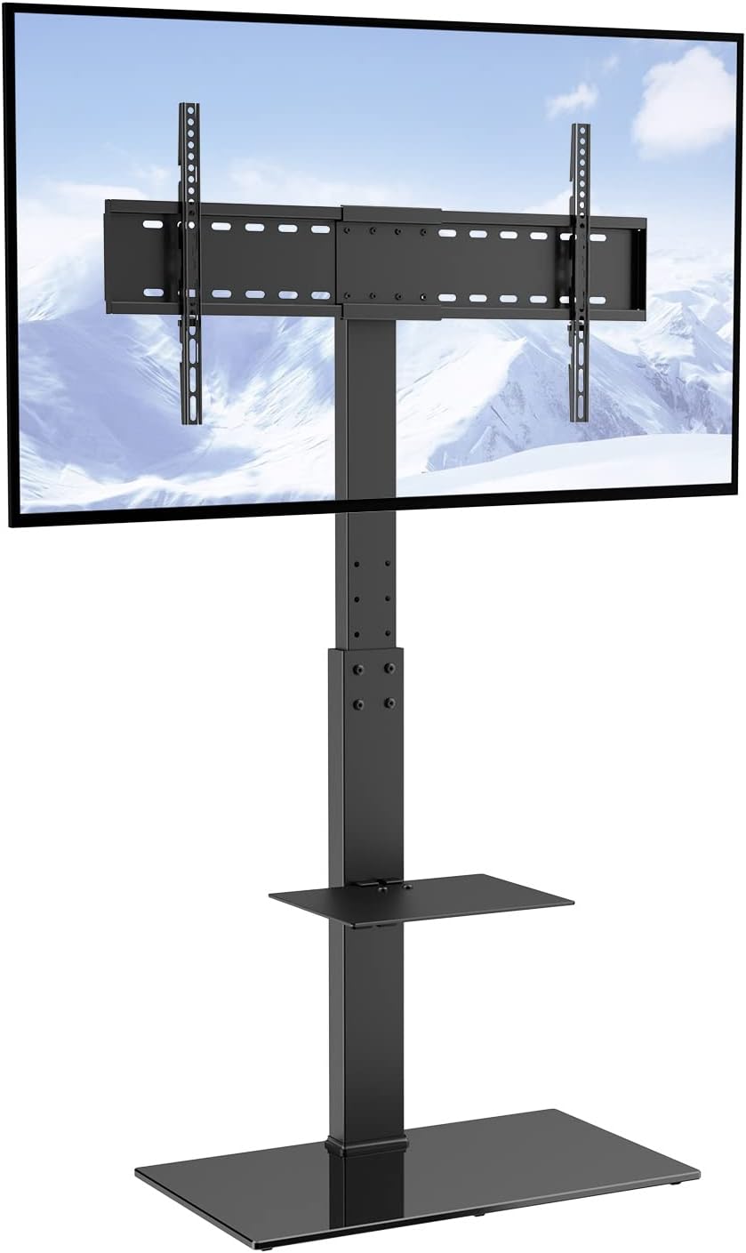 TV Stand Mount, Swivel Tall TV Stand for 32-85 inch TVs Screen Holds up to 110lb, Height Adjustable Portable Floor TV Stand with Tempered Glass Base for Bedroom, Living Room, Max VESA 400x800mm