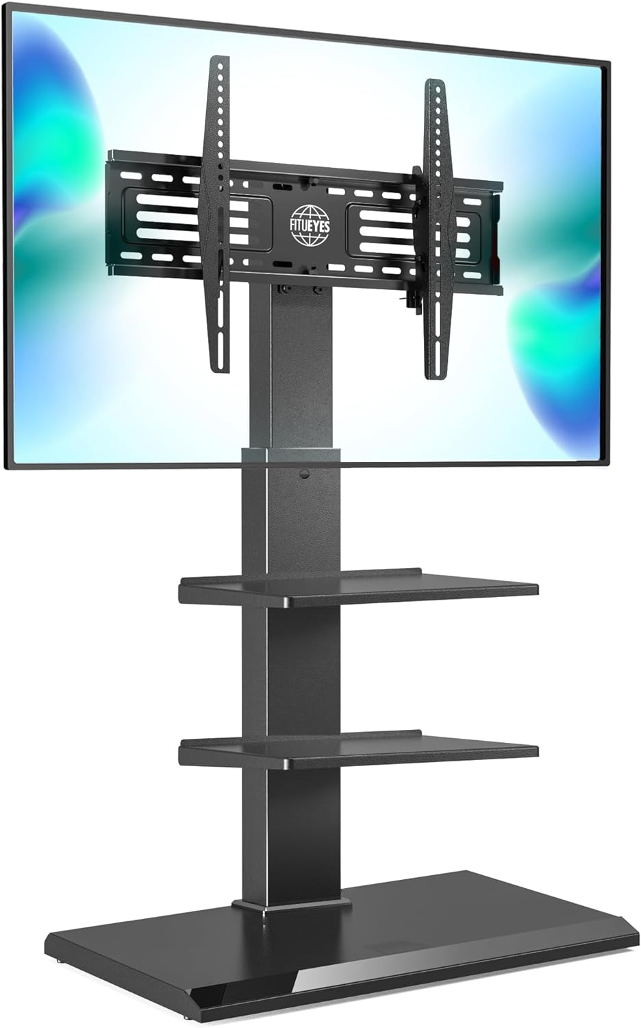 FITUEYES Iron Base Universal Floor TV Stand Swivel Tilt Mount TV Stand Base for 32-75 Inch TVs Corner TV Stand with Height Adjustable Entertainment Shelves Wire Management (Black)