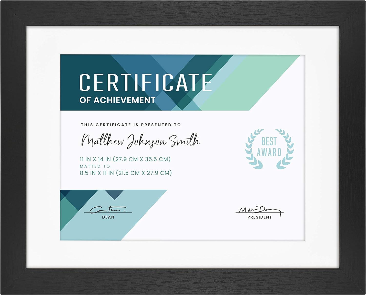 MCS Studio Gallery Matted Document Frame, 11 x 14 Matted Certificate Frame Fits 8.5 x 11 Diplomas, Documents & Certificates, Black Woodgrain, Single