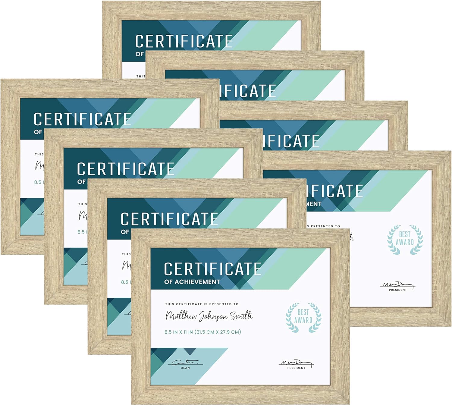 MCS Studio Gallery Document Frame Set, Certificate Frames Fit 8.5 x 11 Diplomas, Documents & Certificates, Natural Woodgrain, 8-Pack