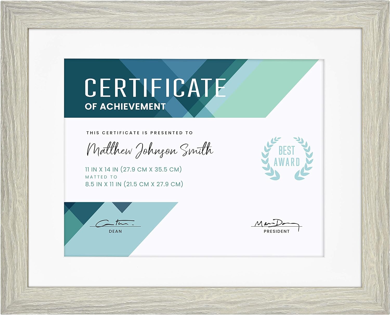 MCS Studio Gallery Matted Document Frame, 11 x 14 Matted Certificate Frame Fits 8.5 x 11 Diplomas, Documents & Certificates, Gray Woodgrain, Single