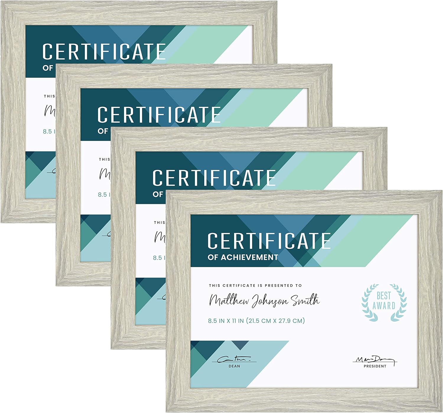 MCS Gallery Document Frame Set, Certificate Frames Fit 8.5 x 11 Diplomas, Documents & Certificates, Gray Woodgrain, 4-Pack