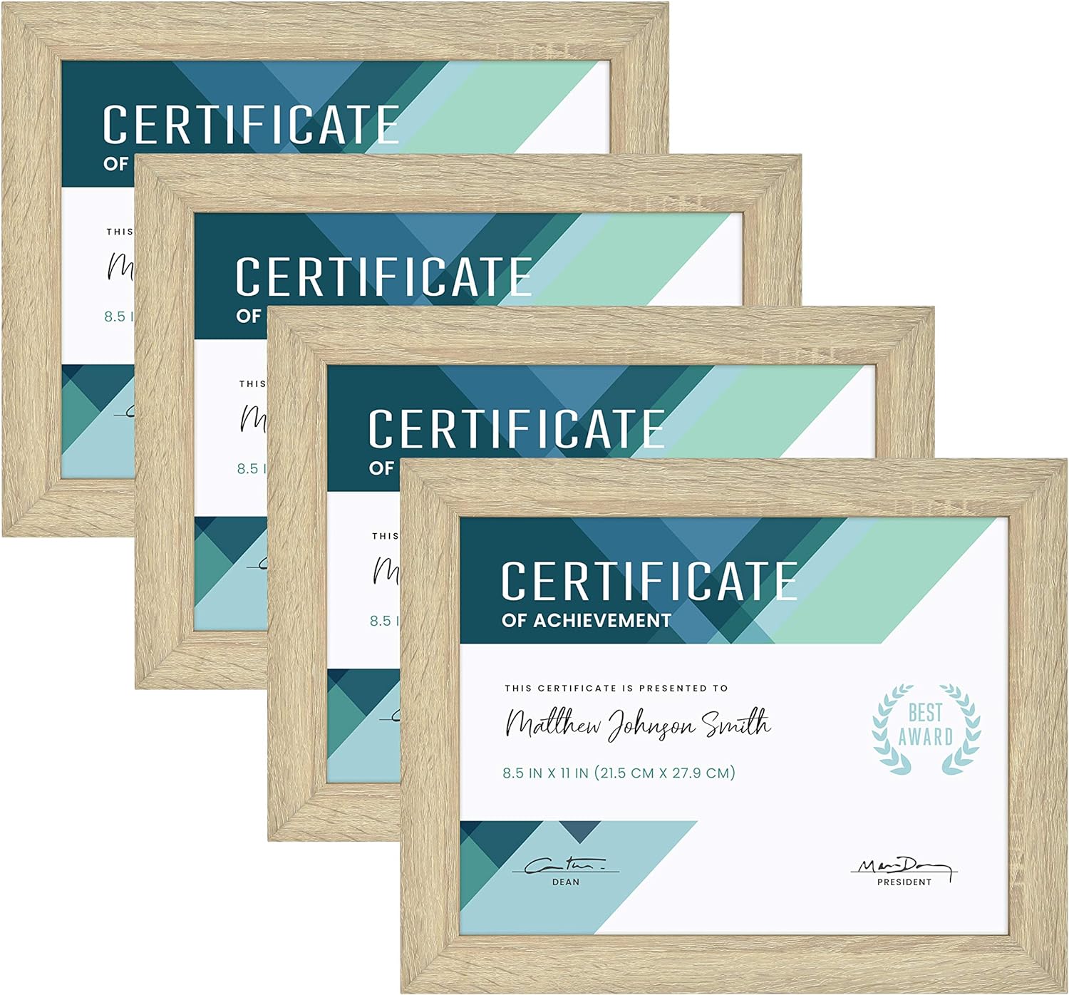 MCS Studio Gallery Document Frame Set, Certificate Frames Fit 8.5 x 11 Diplomas, Documents & Certificates, Natural Woodgrain, 4-Pack