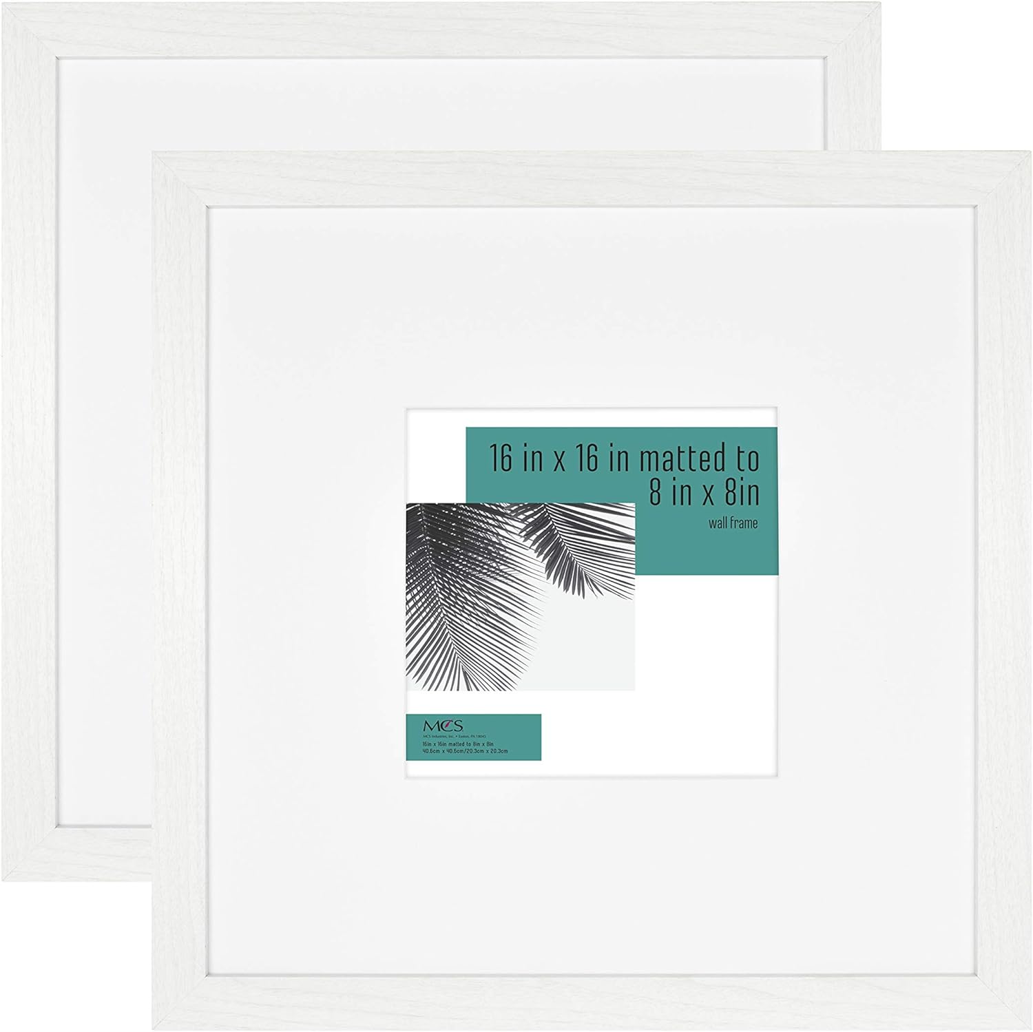 MCS Studio Gallery Frame, White Woodgrain, 16 x 16 in matted to 8 x 8 in , 2 pk