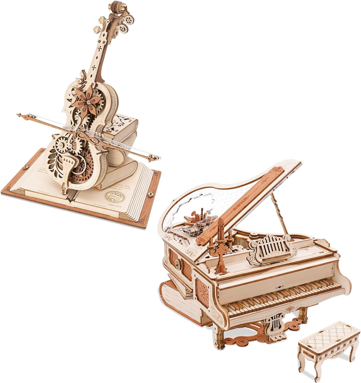 ROKR 3D Puzzles for Adults Cello Piano Model Kit Wooden Music Box AMK81 AMK63 Building Kit Desk Gift for Men Women Hobby for Adults