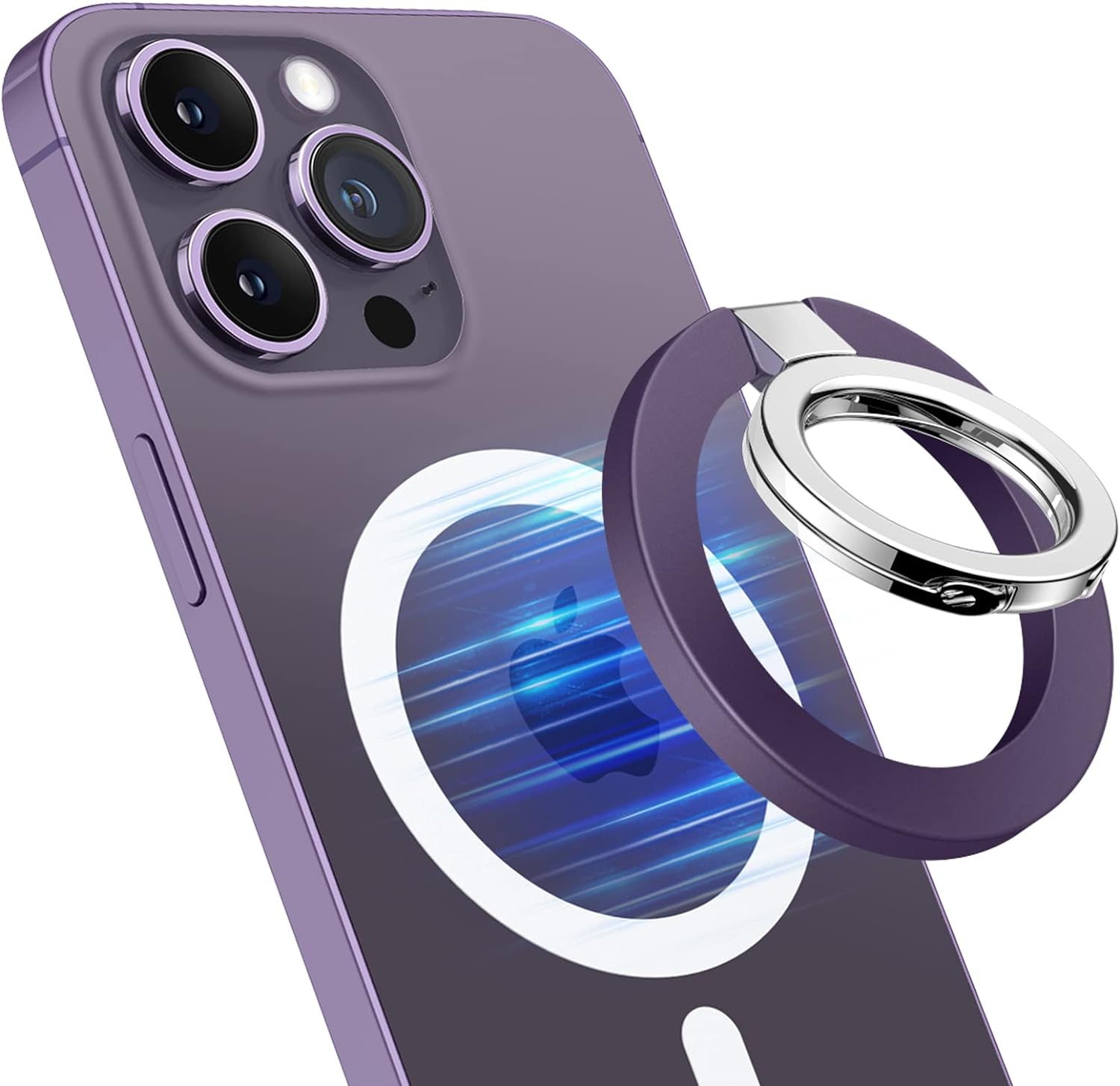 GVIEWIN Magnetic Phone Ring Holder, Compatible with MagSafe Phone Grip with Adjustable Stand, Magnet Phone Ring Kickstand for iPhone 15 Pro Max/Plus/14/13/12 Series/Other Smartphones (Purple)
