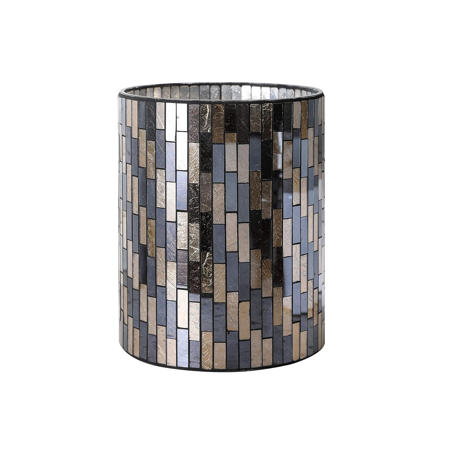 WHOLE HOUSEWARES | Bathroom Wastebasket | Mosaic Glass Decoration | Bathroom Trash Can | Bathroom Accessory | Shiny Glass Garbage Can | 7.5 x 10 (Black/Gold)