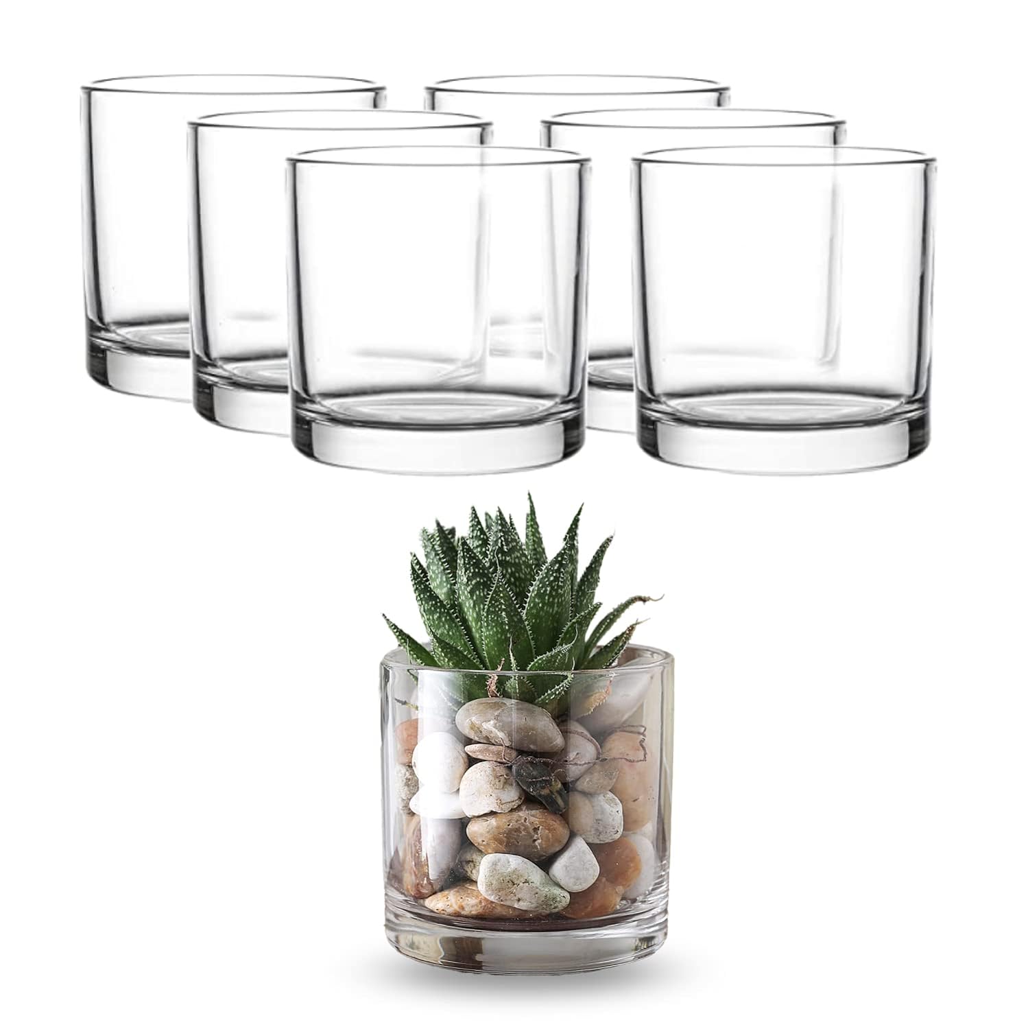 WHOLE HOUSEWARES | 4X4 Glass Cylinder Vase | Candle Holder | Decorative Centerpiece Arrangement for Wedding Party Event Home Office Decor | Set of 6