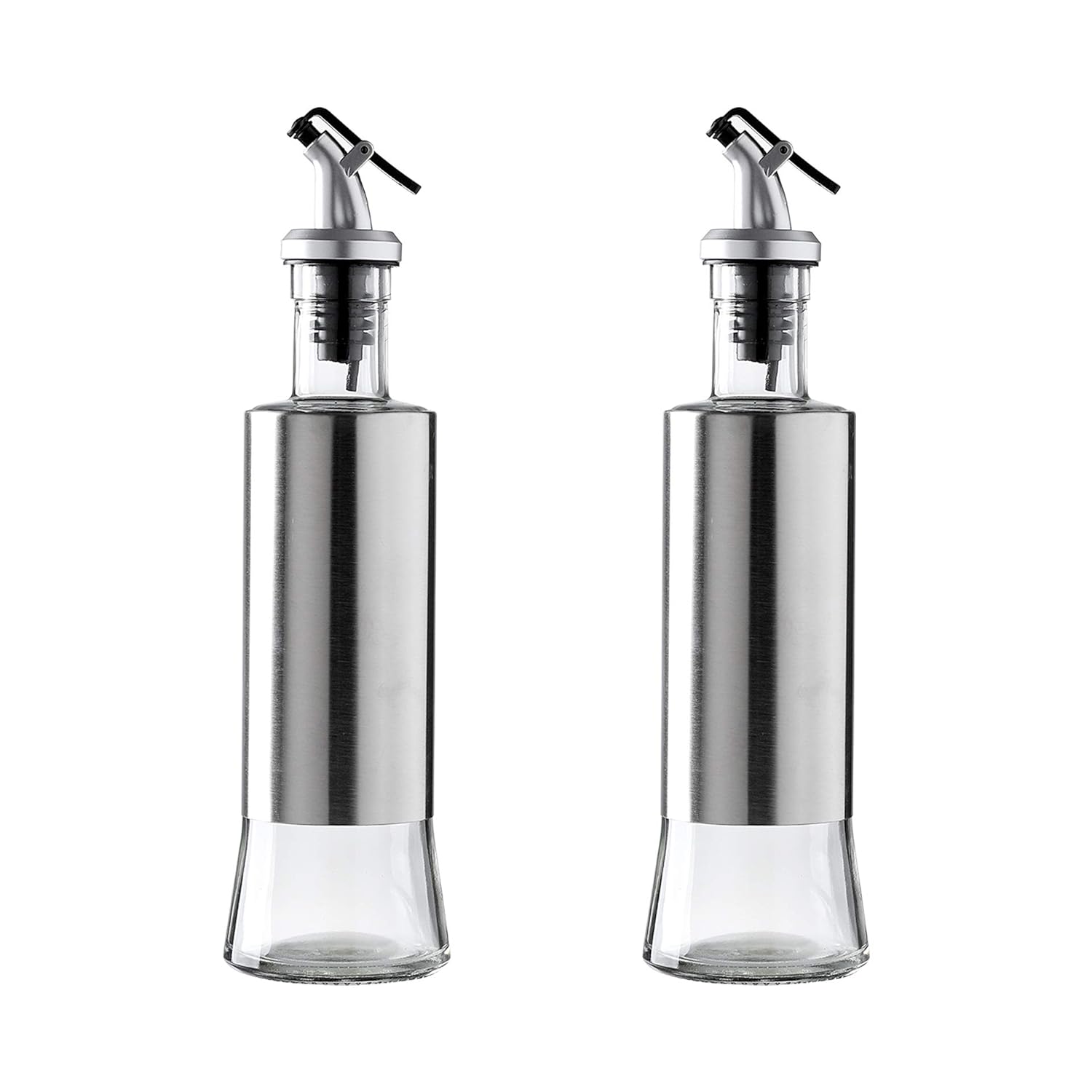 WHOLE HOUSEWARES 2 Pack Oil and Vinegar Cruets-10 oz Glass Olive Oil and Vinegar Beverage Dispenser Bottles