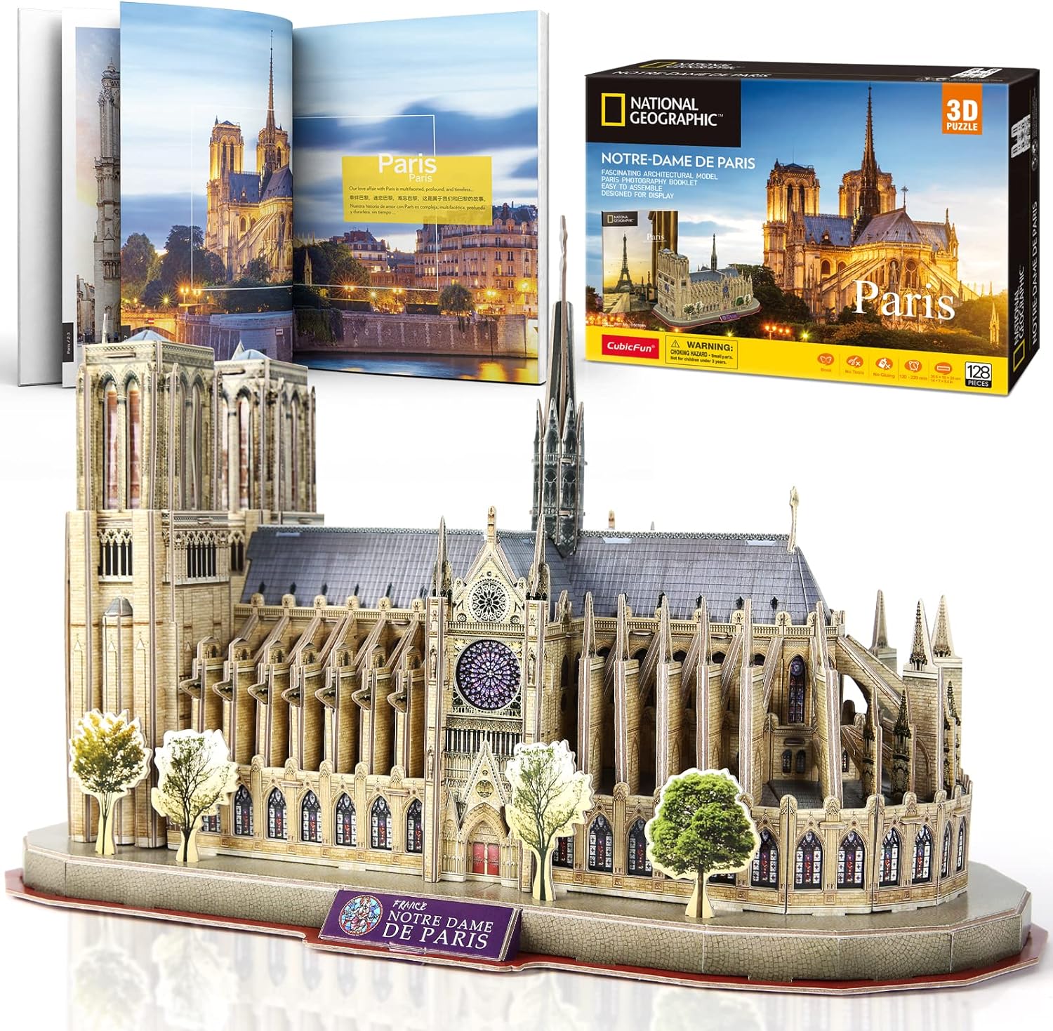 CubicFun National Geographic Puzzle 3D Notre Dame de Paris Gothic Building Model Kit, 128 Pieces