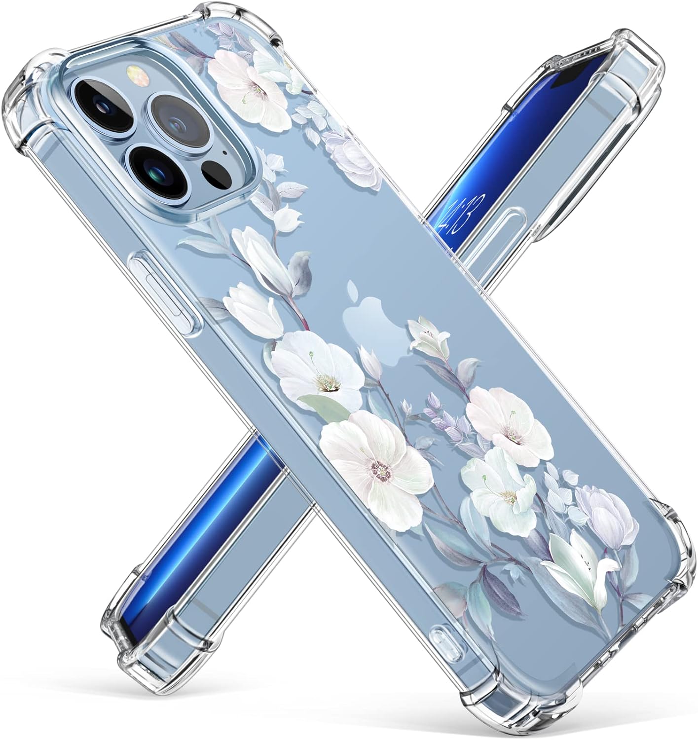 GVIEWIN Case Compatible with iPhone 13 Pro Max 6.7 Inch 2021, Clear Floral Soft & Flexible TPU Shockproof Protective Cover for Women Girls, Flower Pattern Design Phone Case (Hibiscus)