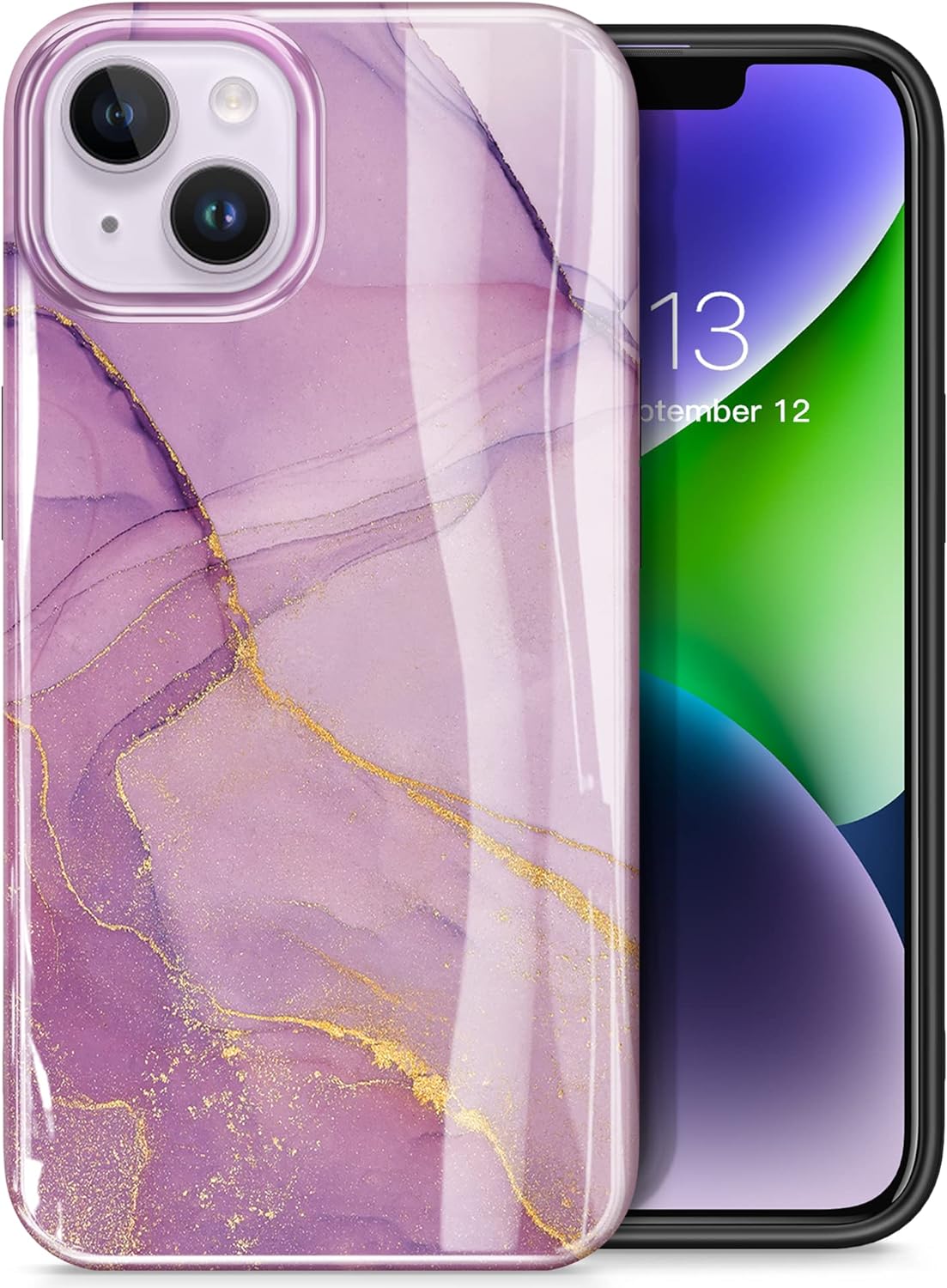GVIEWIN for iPhone 14 Plus Case 6.7 Inch(2022), [10FT Military Grade Drop Tested] Marble Slim Fit Thin Durable TPU Shockproof Protective Phone Cover Case, Gifts for Women Men(Romantic Purple)