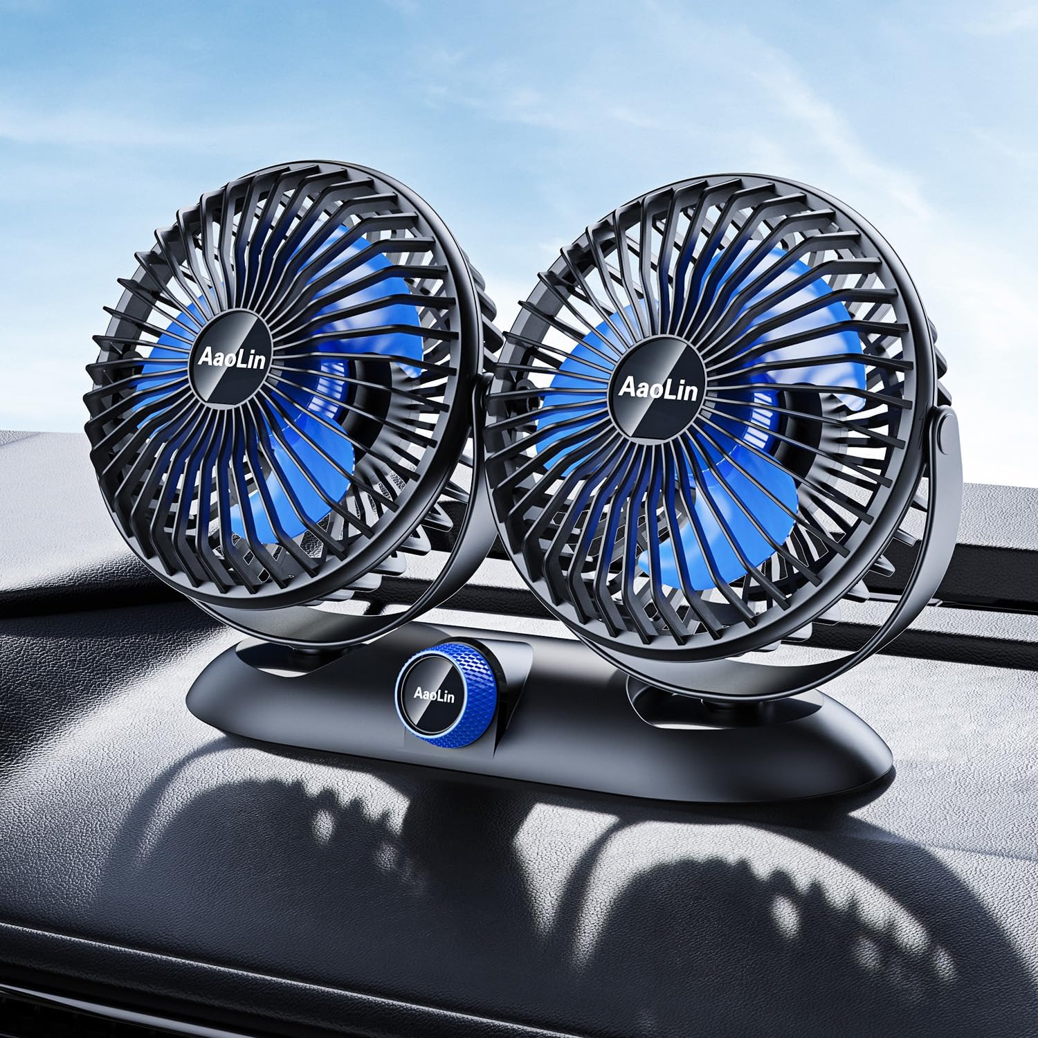 Car Fan - 2023 Upgraded Dual Head USB Fan for Car with Powerful Cooling - 360 Rotation, Stepless Speed Desk Fan for Sedan SUV RV Truck Cruise, Home Office DesktopUSB Powered