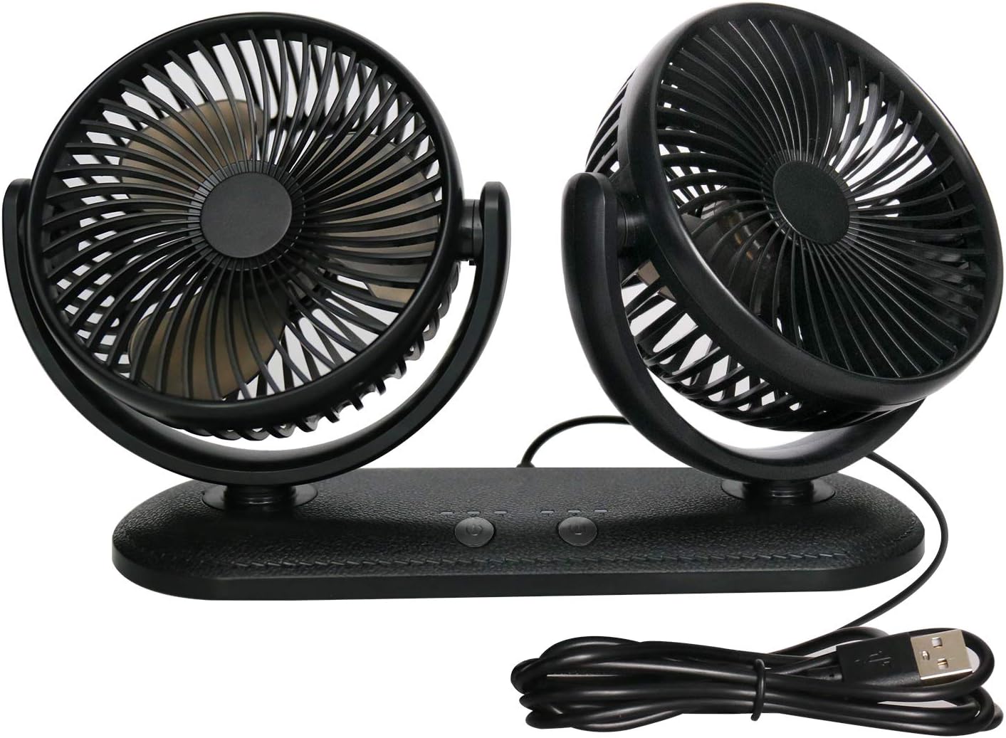 TriPole Car Fan Portable Dual Head Electric Vehicle Mounted USB 300 Degree Rotation Auto Cooling Fan 3 Speed Strong Wind Desk Fan for Dashboard SUV RV Truck Sedan Home Office