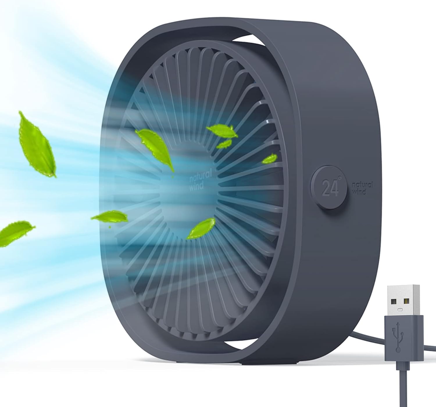 Simpeak Small USB Fan Small Quiet Portable USB Powered ONLY (No Battery), Cooling 3 Speed Setting 360 Adjustable Swivel Desktop Fan Personal Fan for Home Office Bedroom Outdoor Travel Summer, Grey