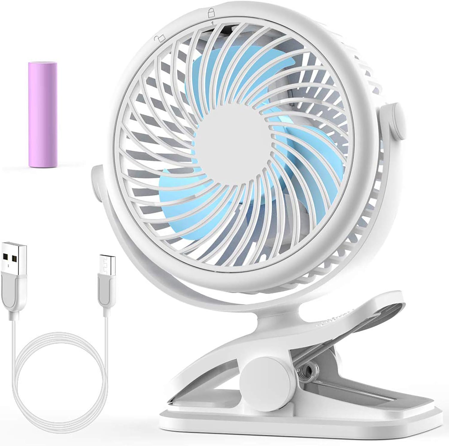 Cambond Baby Stroller Fan Clip - On Desk Fan Rechargeable Battery Powered Baby Fan Portable Small Fan for Baby Carseat Travel Camping, White