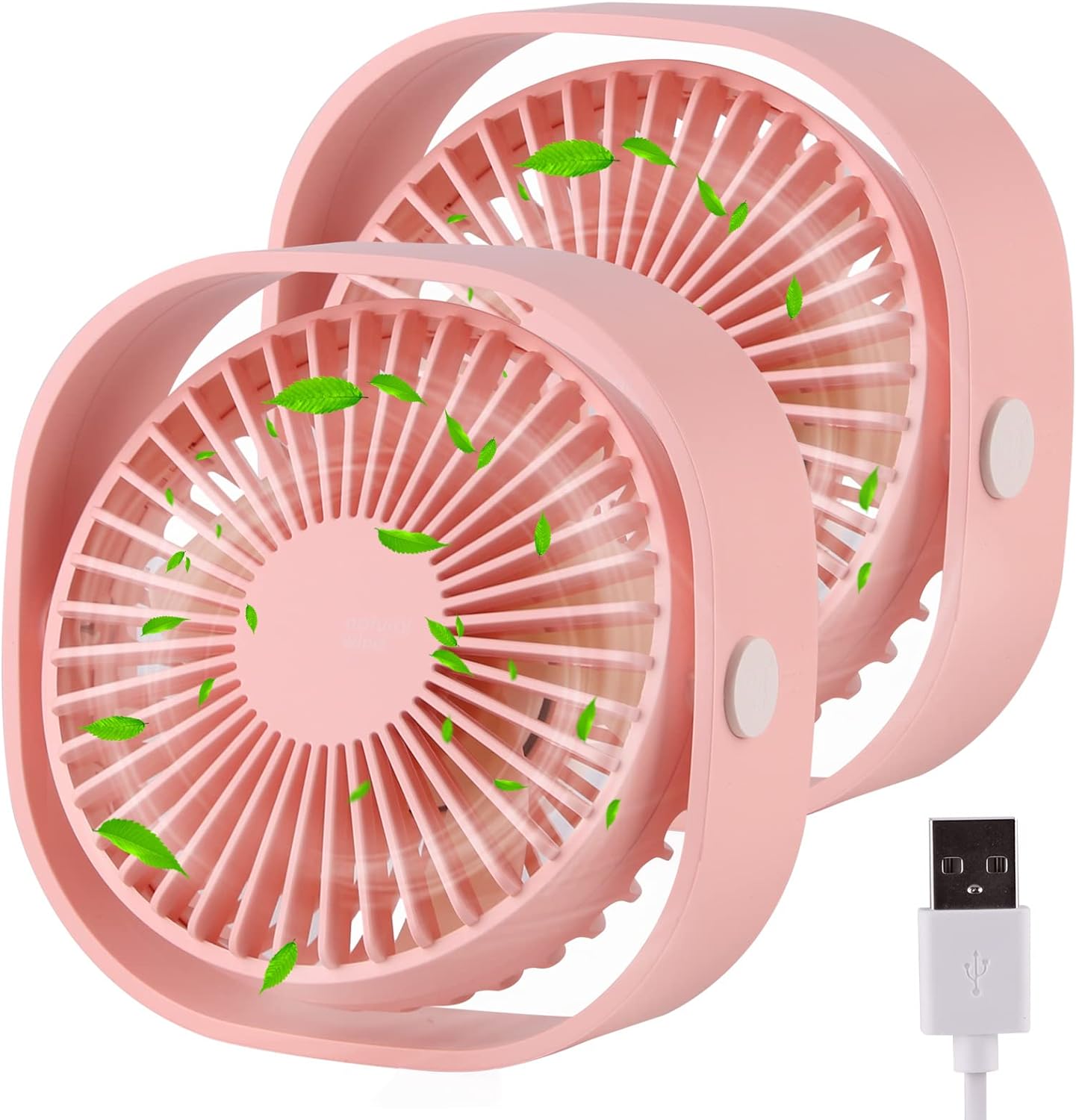 2 Pieces USB Desk Fans Small Quiet, 3 Speeds Portable Table Fan, 360Rotatable Mini Desk Fan, Five-bladed Turbo Blade, 3.9 Feet Powered by USB with Anti-slip Pad - Pink