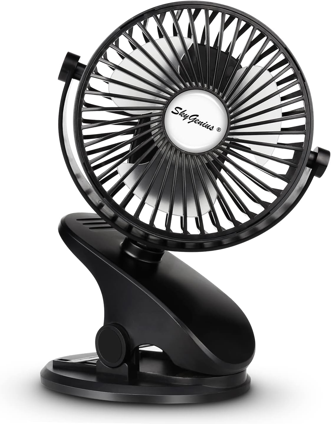 SkyGenius Battery Operated Stroller Fan, Rechargeable USB Powered Mini Clip on Desk Fan