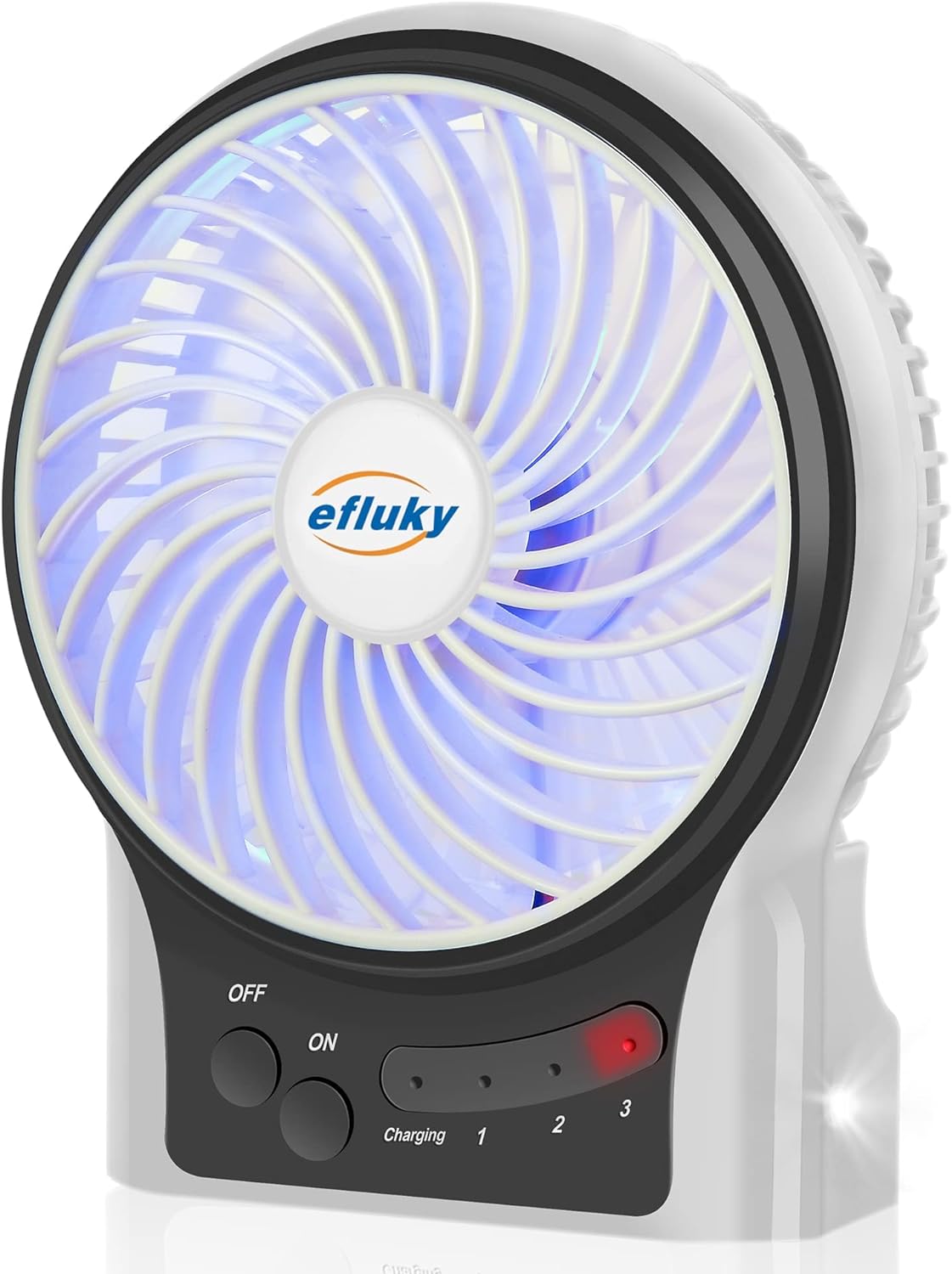 efluky 3 Speeds Mini Desk Fan, Rechargeable Battery Operated Fan with LED Light, Portable USB Fan Quiet for Home, Office, Travel, Camping, Outdoor, Indoor Fan, 4.9-Inch, White