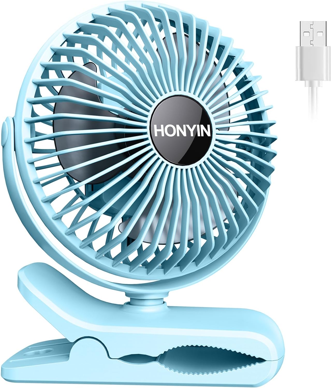 HONYIN USB Clip on Fan, 720 Rotation Small Desk & Clip Fan, Personal Cooling Fan with Sturdy Clamp, 3 Speeds, Quiet Little Fan by USB Plug In, for Bedroom Office Desktop Treadmill