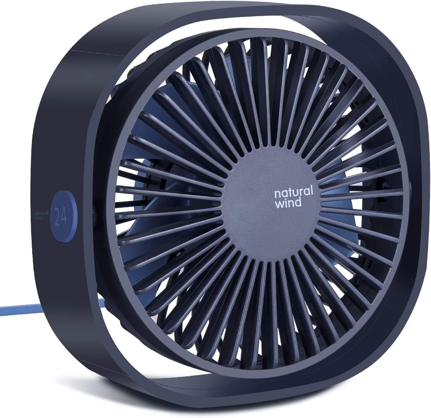 2024 Upgraded Small USB Desk Fan,3 Speeds Strong Wind, 360 Rotatable, Quiet USB Air Circulator Fan with Anti-slip Pad, Perfect Cooling for Office, Dorm, Camp, Laptop, Library - Navy Blue