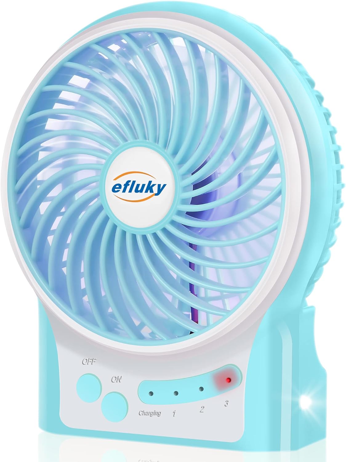 efluky 3 Speeds Mini Desk Fan, Rechargeable Battery Operated Fan with LED Light, Portable USB Fan Quiet for Home, Office, Travel, Camping, Outdoor, Indoor Fan, 4.9-Inch, Blue