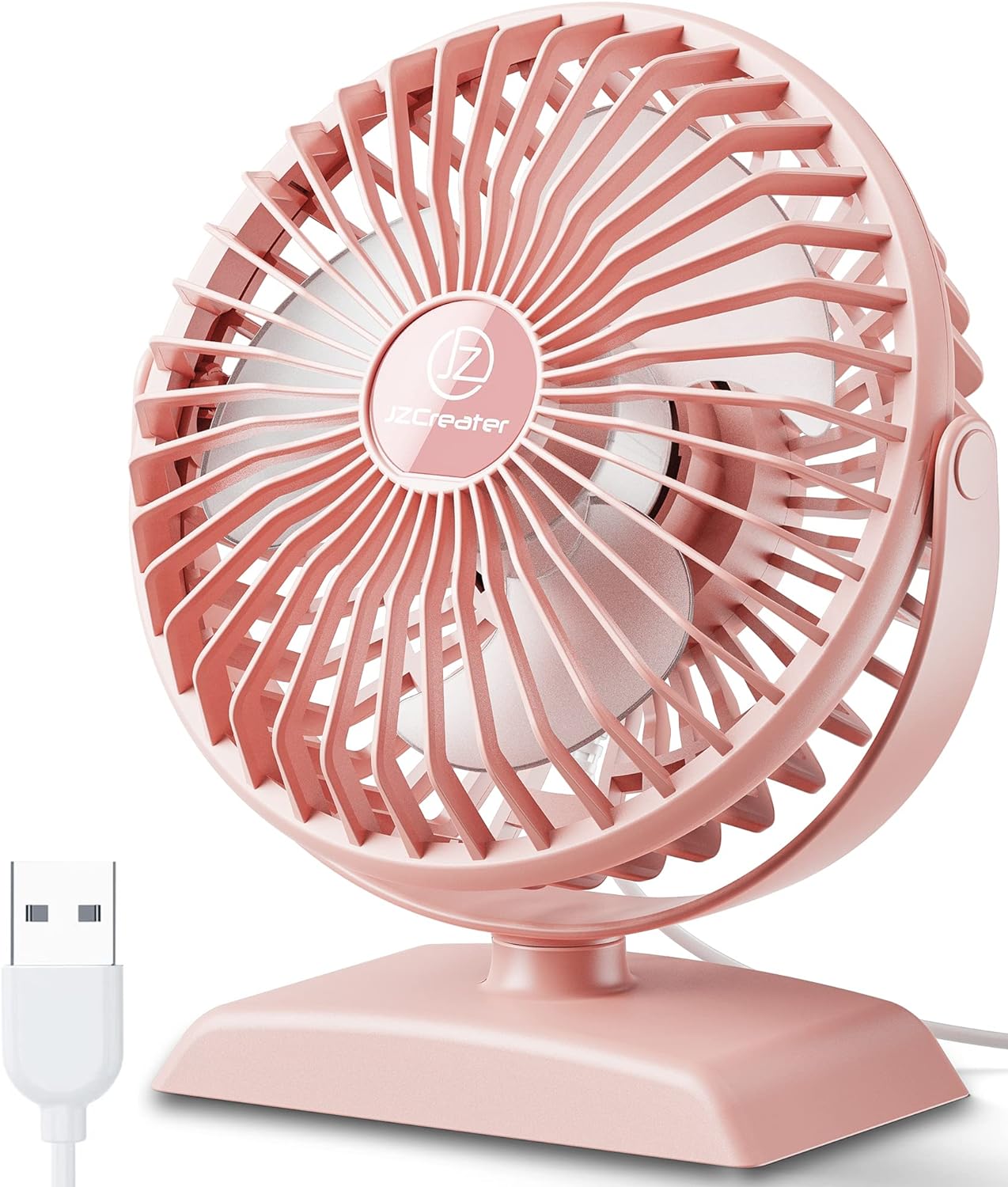 JZCreater Desk Fan, USB Fan for Desk, Strong Airflow, 360 Rotation Desktop Cooling Personal Fan, 3 Speed, Quiet Mini Fan, USB Powered, Protable Small Fan for Home Office Bedroom Car Travel,Pink