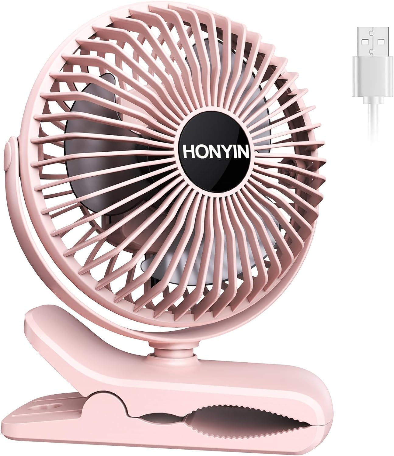 HONYIN USB Clip on Fan, 720 Rotation Small Desk & Clip Fan, Personal Cooling Fan with Sturdy Clamp, 3 Speeds, Quiet Little Fan by USB Plug In, for Bedroom Office Desktop Treadmill