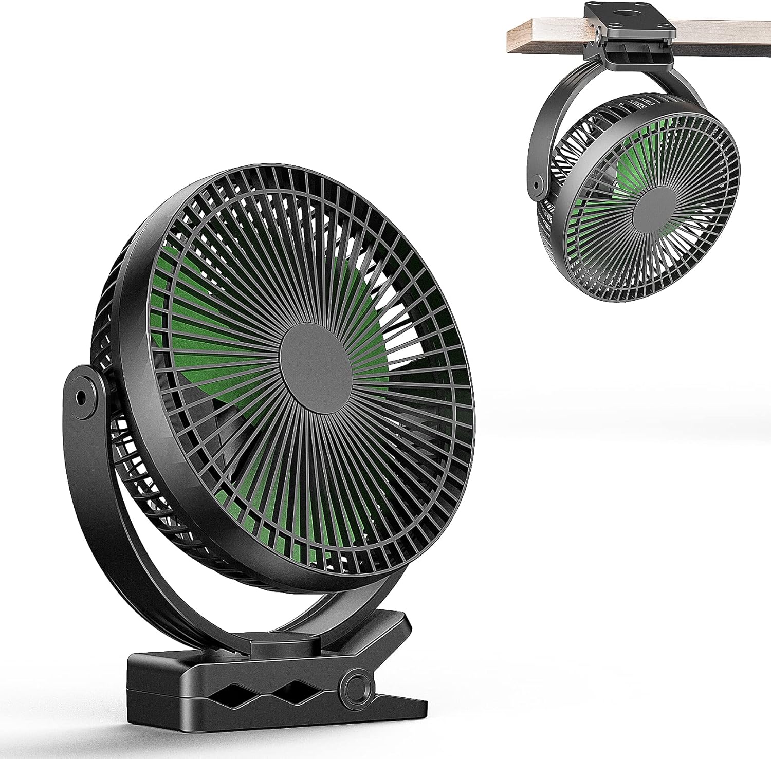 ATEngeus USB Desk Fan, 10000mAh Portable Fan, 8'' Clip on Fan, 4 Speeds Camping Fan, Dual 360 Rotation, Sturdy clamp, Stroller Fan, Suitable for outdoor, office and stroller