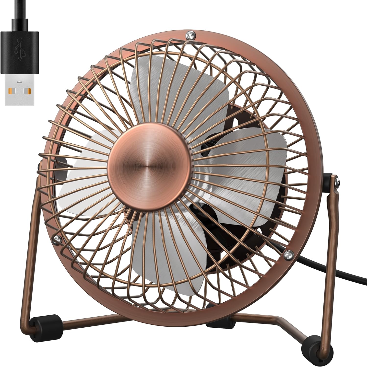 Zuvas Desk Fan Quiet Small USB Fan 360 Rotation Portable Table Fan 2 Speed Mini Personal Fan Air Cooling Electric Fan for Home Office Bedroom Travel Camping, 4 inch Bronze