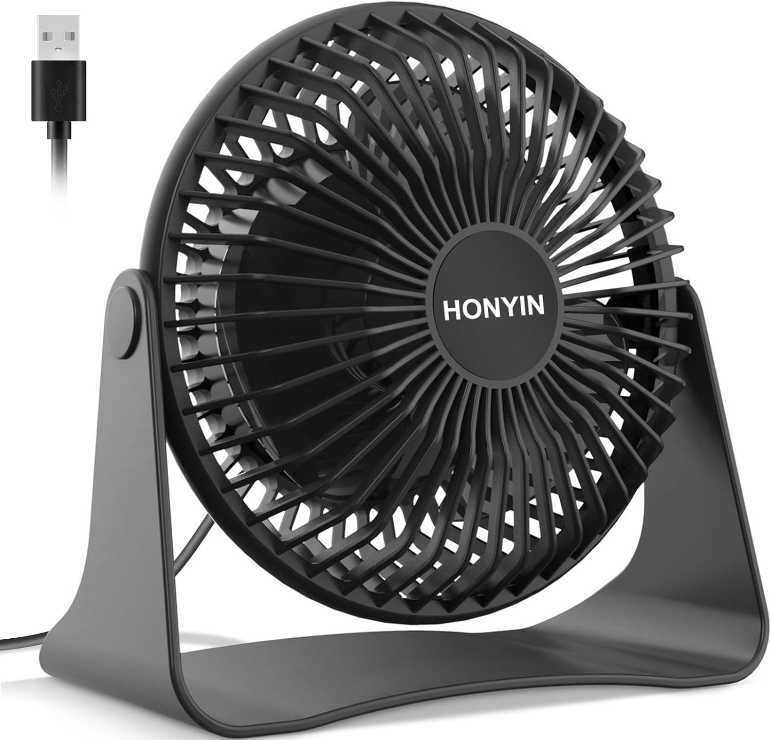 HONYIN Small USB Desk Fan, 3 Speeds Desktop Table Cooling Fan, 360 Rotatable, Strong Wind, Quiet Personal Little Fan Powered by USB for Bedroom Home Office