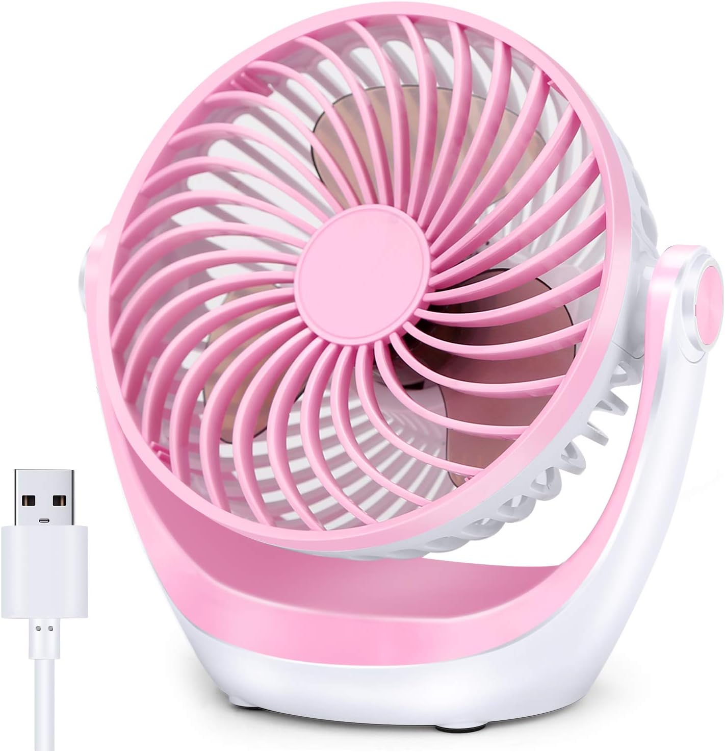 Aluan Desk Fan Small Table Fan with Strong Airflow Ultra Quiet Portable Fan Speed Adjustable Head 360Rotatable Mini Personal Fan for Home Office Bedroom Table and Desktop, Pink