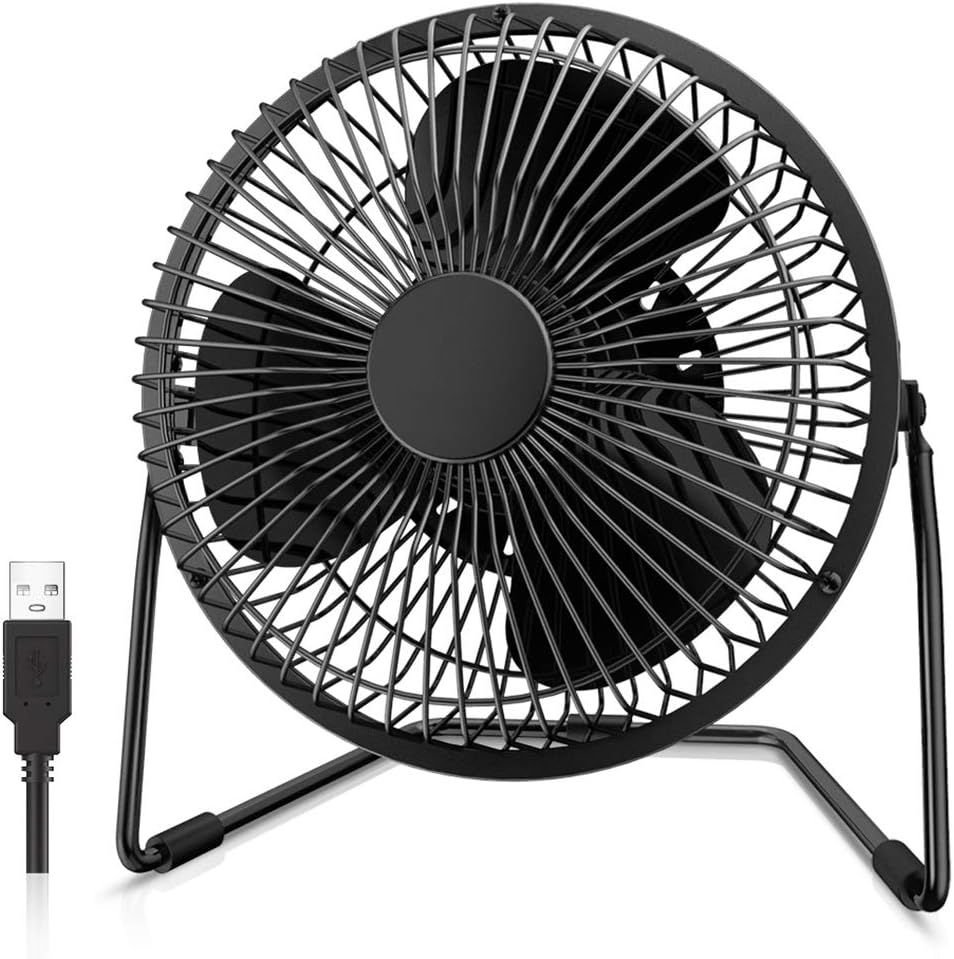 EasyAcc 6 Inch USB Desk Fan, Small USB Desk Fan, [Small Quiet Strong Airflow and 360 Rotating Personal Table Cooling Fan] USB Powered Portable Fan, 2 Speed3.3~4.1 M/S Black (USB POWERED ONLY)