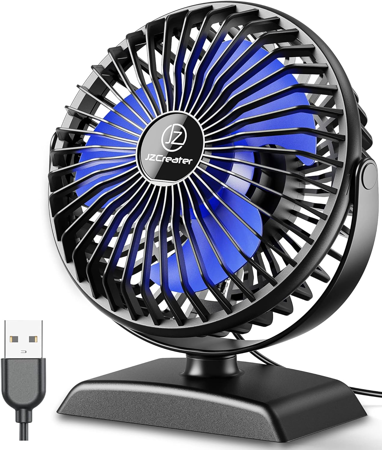 JZCreater Desk Fan, USB Fan Protable, 3 Speed Airflow, 360 Rotation Personal Fan, Table Desktop Cooling Fan, Quiet Mini Desk Fan, USB Powered, Mini Small Fan for Home Office Bedroom Car Travel, Black