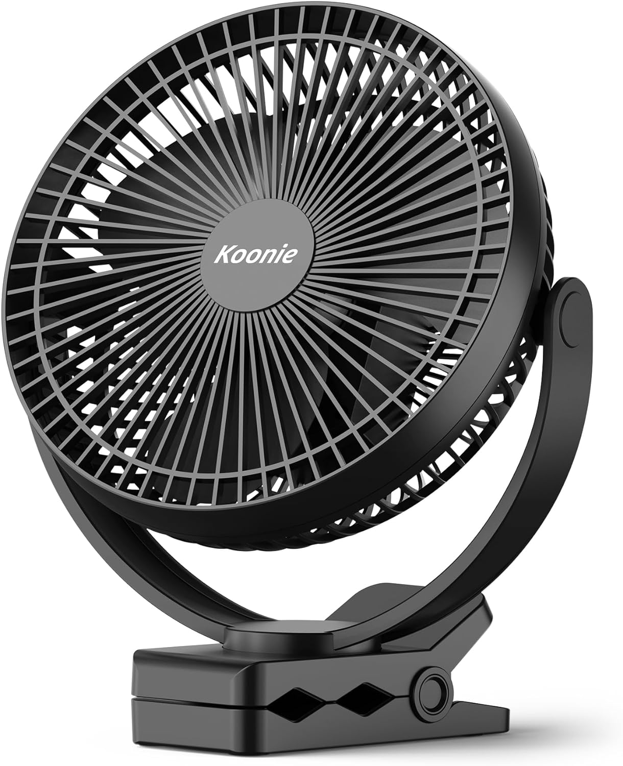 Koonie 10000mAh Clip on Fan Rechargeable, 8-Inch Battery Operated Desk Fan, USB Fan with 4 Speeds, Strong Airflow Sturdy Clamp for Golf Cart Office Desk Outdoor Travel Camping Tent Gym Treadmill,Black