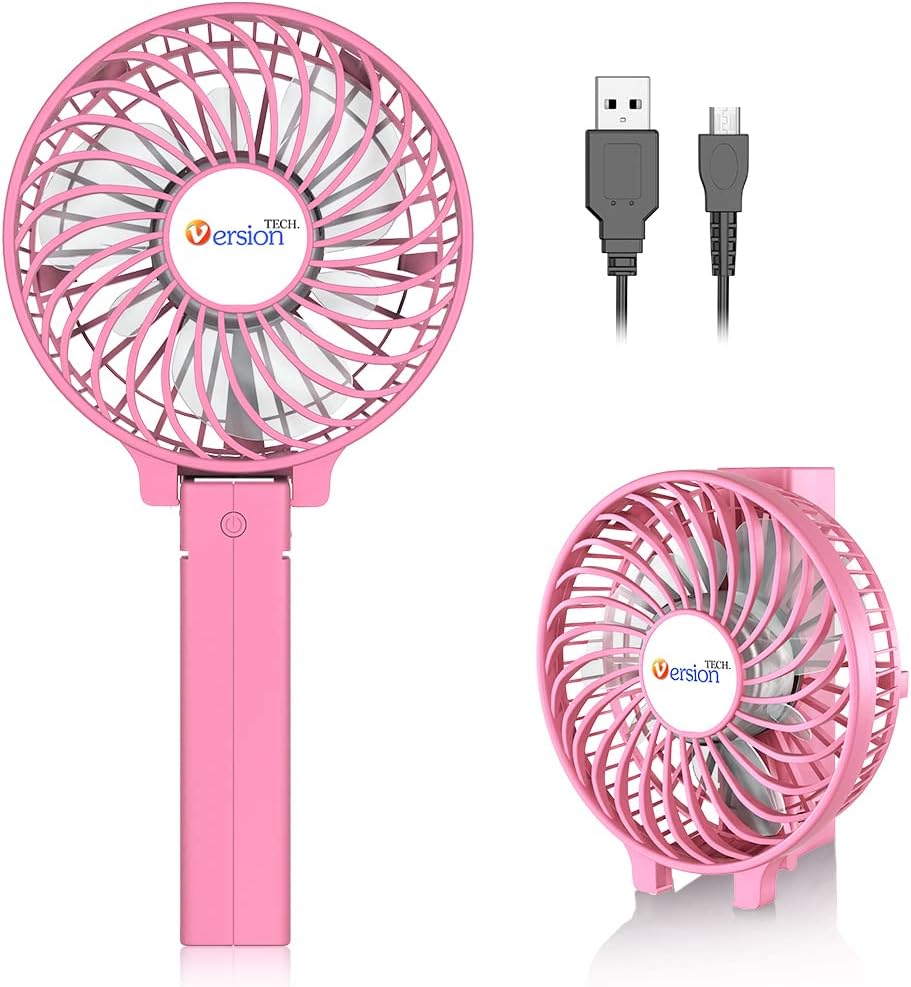 VersionTECH. Mini Handheld Fan, USB Desk Fan, Small Personal Portable Table Fan with USB Rechargeable Battery Operated Cooling Folding Electric Fan for Travel Office Room Household Pink