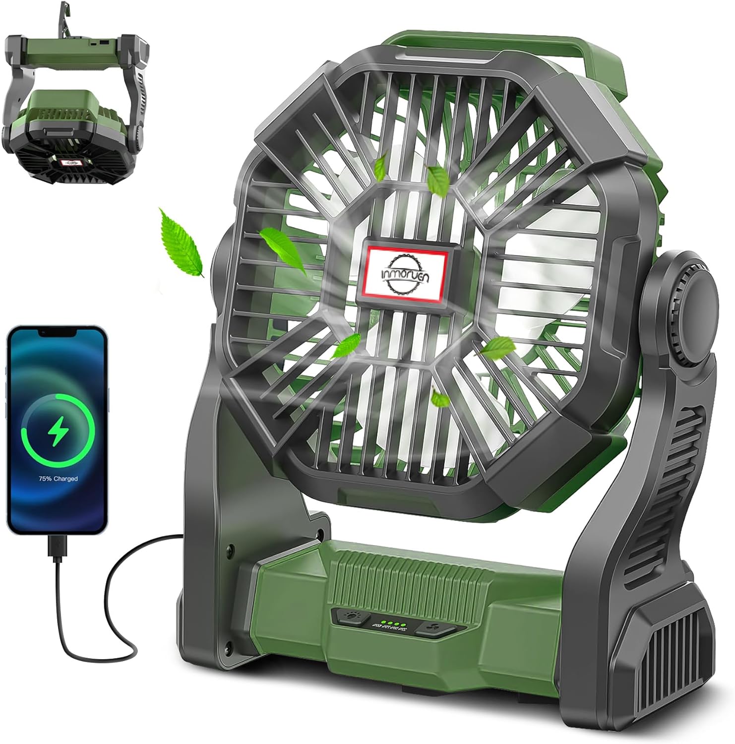 CONBOLA Portable Rechargeable Camping Fan for Tent with LED Lantern, 10-Inch Battery Operated Outdoor Fan with Hanging Hook, 270 Rotation, Small Quiet Personal Usb Cooling Fan for Travel, Fishing