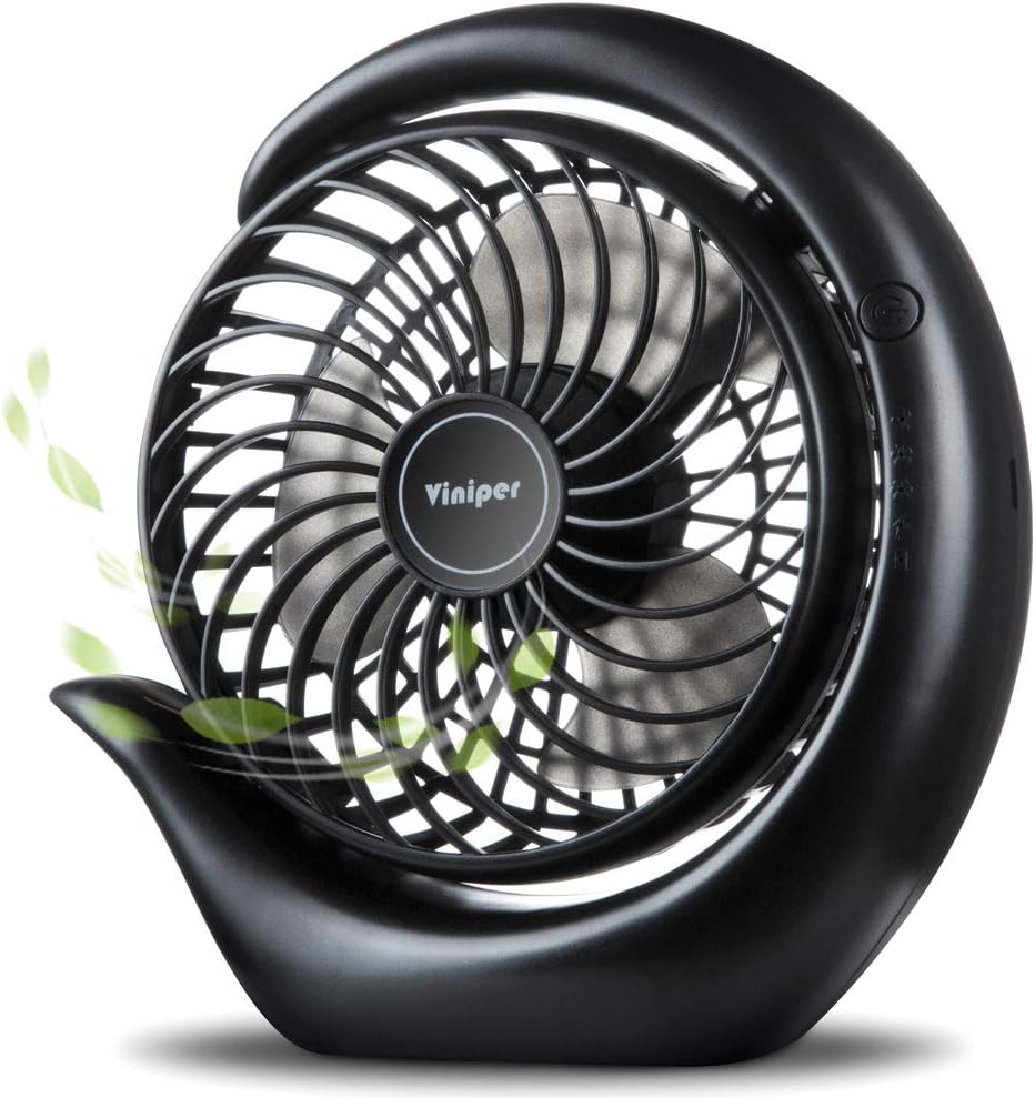 Viniper Portable Rechargeable Fan, Small Desk Fan : 3 Speeds & about 8-24 Hours Longer Working, 180 Rotation, Portable Battery Desktop Fan for Home/Office (Black, Light Black Blade)6.2 inch