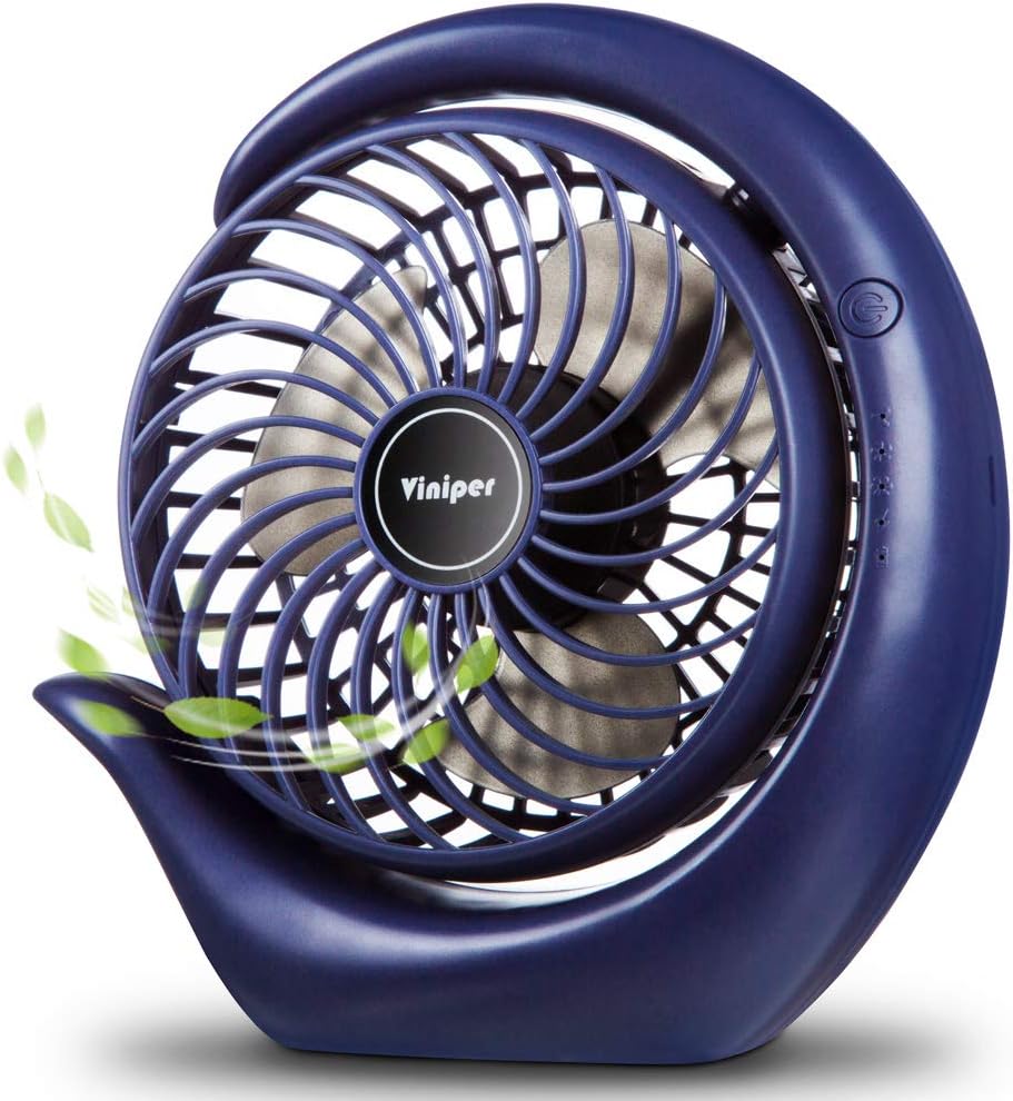 Viniper Portable Rechargeable Fan, Small Desk Fan : 3 Speeds & about 8-24 Hours Longer Working, 180 Rotation, Portable Desktop Fan Small but Mighty, Strong Wind (Blue, Light Black Blade) 6.2 INCH