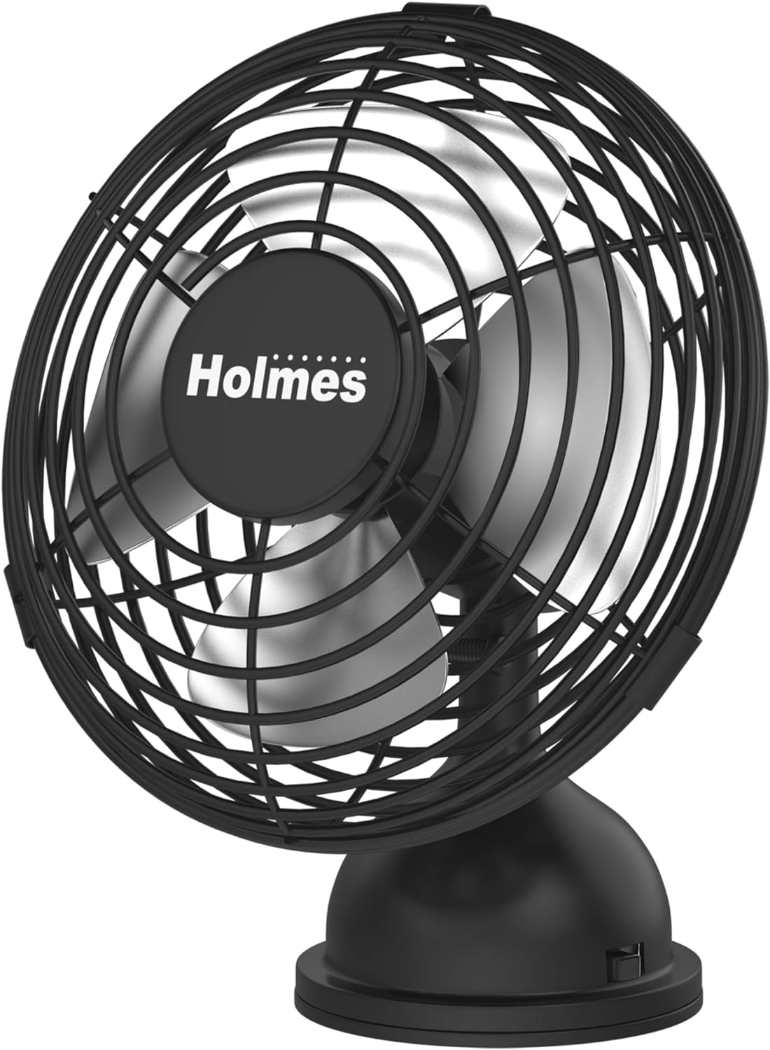 HOLMES 4 Mini Heritage Desk Fan, USB-Powered, Single Speed, 4 Blades, Adjustable 100 Head Tilt, Metal Construction, Ideal for Home, Dorm Rooms, Bedrooms, Office or Travel, Vintage Matte Black