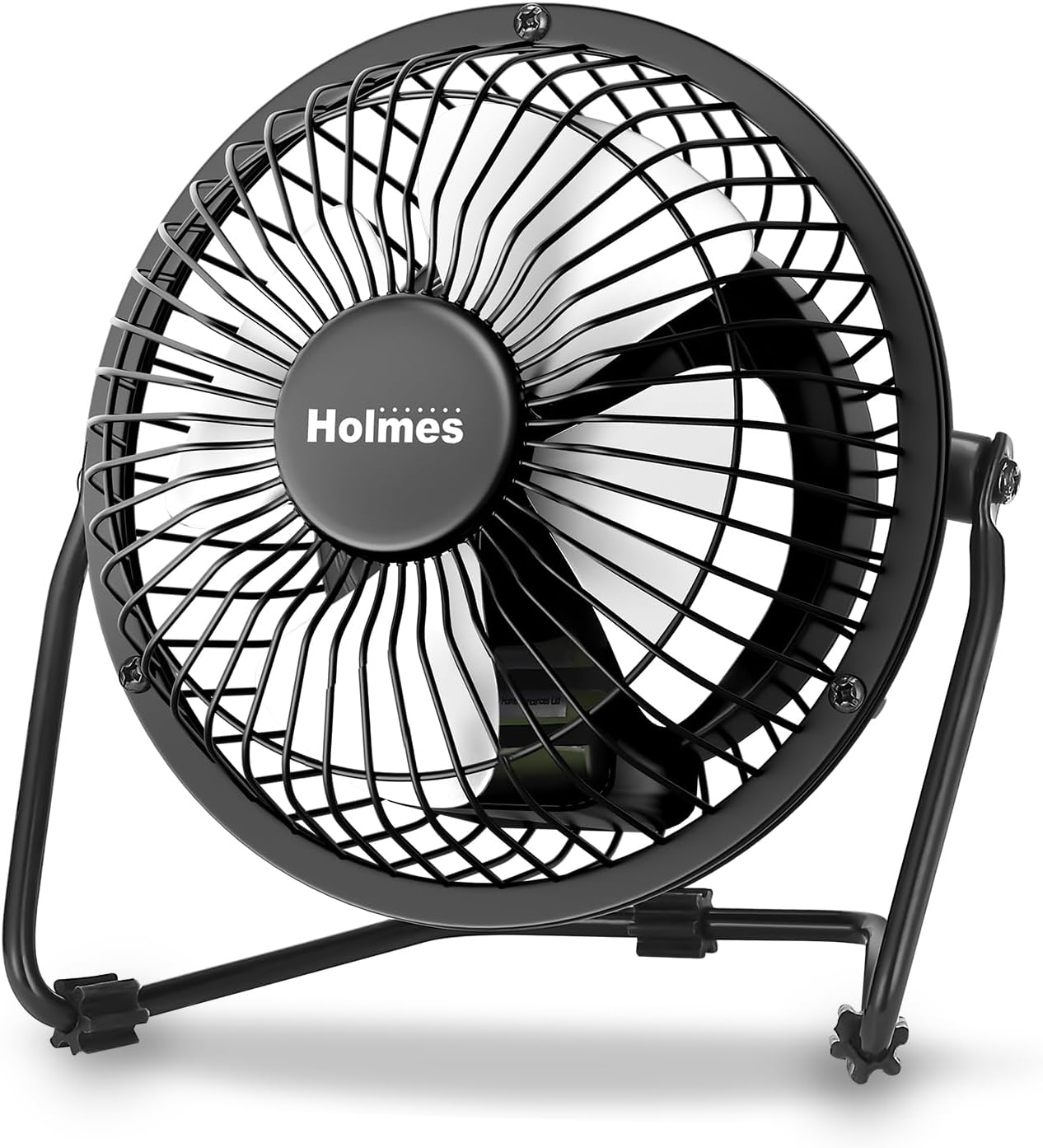 HOLMES 4 Mini High-Velocity Personal Desk Fan, 4 Blades, Adjustable 360 Head Tilt, Durable Metal Construction, Single Speed, Ideal for Home, Dorm Rooms, Bedrooms, or Offices, Black