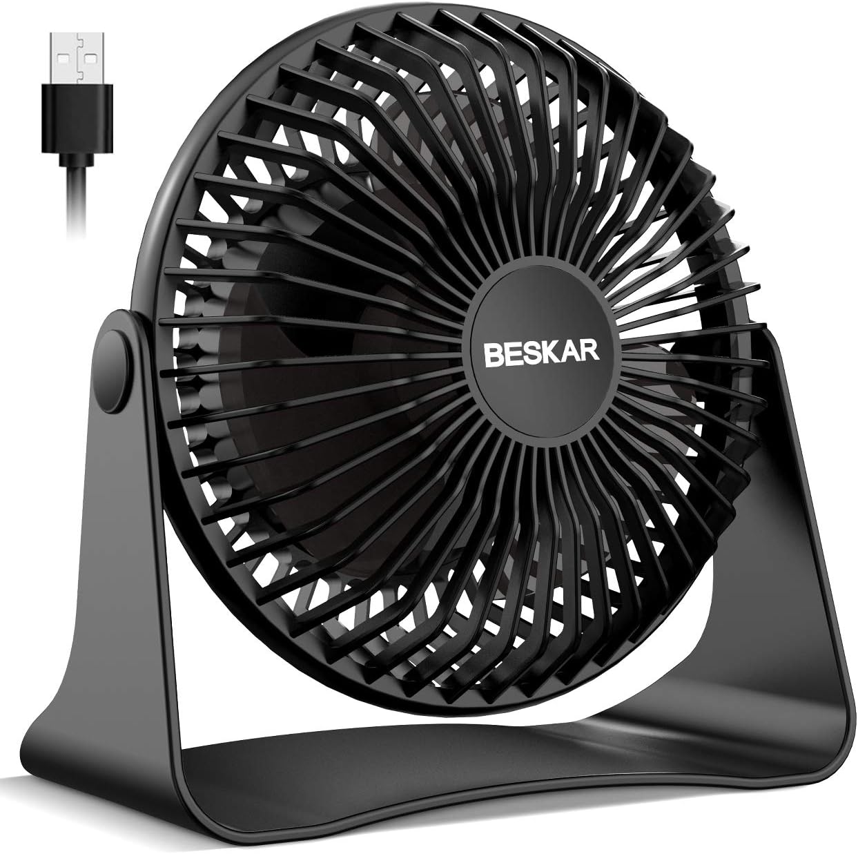 BESKAR USB Small Desk Fan, Portable Fans with 3 Speeds Strong Airflow, Quiet Operation and 360Rotate, Personal Table Fan for Home,Office, Bedroom - 3.9 ft Cord