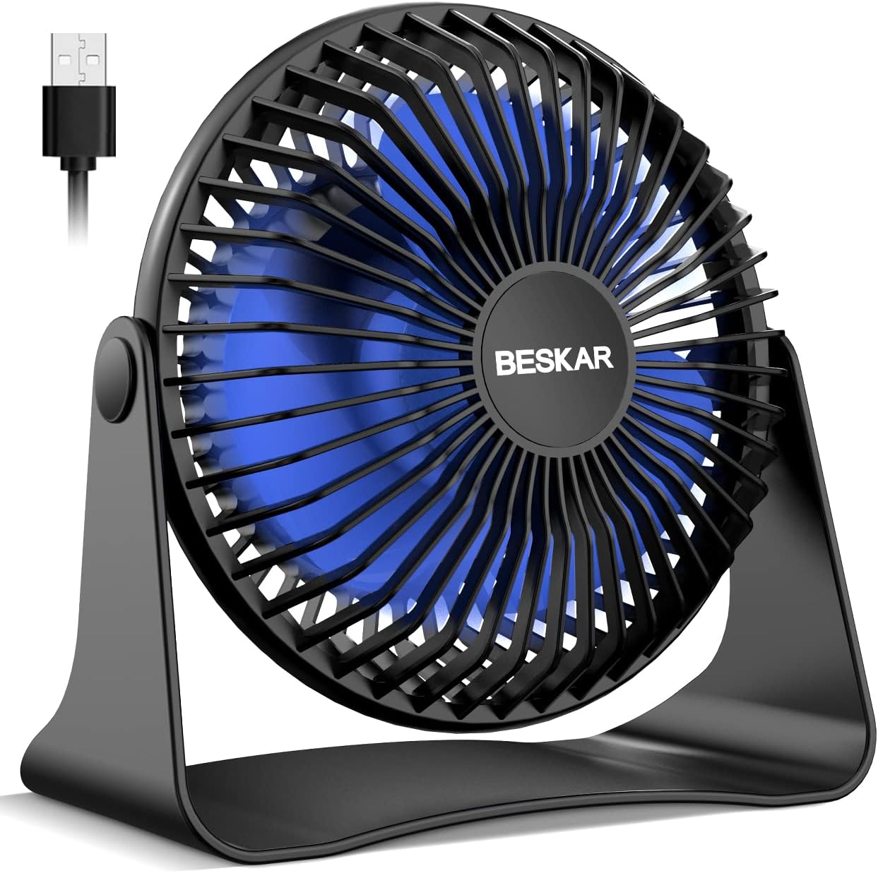 BESKAR USB Small Desk Fan, Portable Fans with 3 Speeds Strong Airflow, Quiet Operation and 360Rotate, Personal Table Fan for Home,Office, Bedroom - 3.9 ft Cord