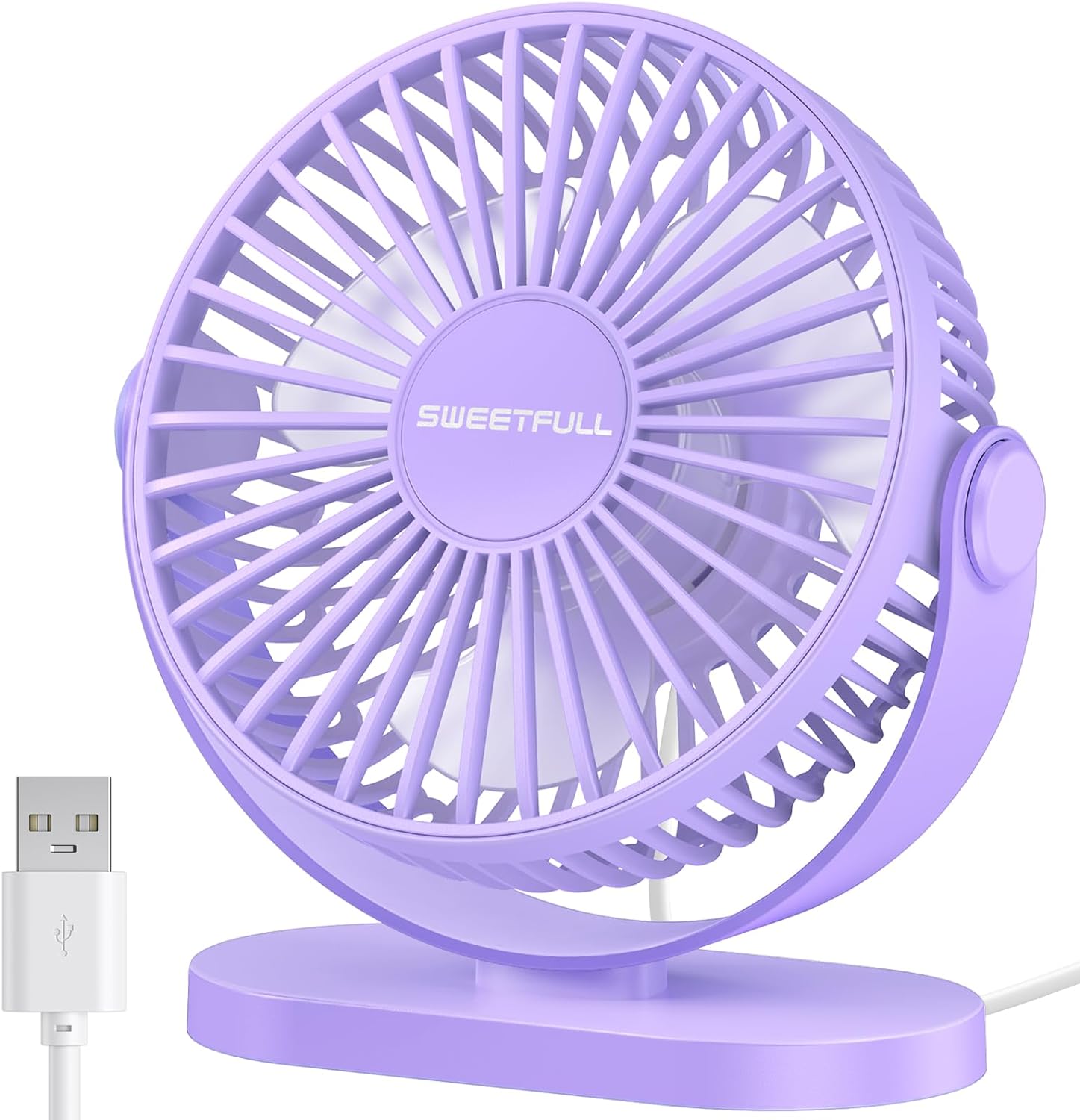 SWEETFULL USB Desk Fan Small Quiet - 3 Speeds Mini Personal Portable Fan 360 Rotation Adjustable, 5 Inch Office Table Cooling Gadgets on Desktop (Purple)