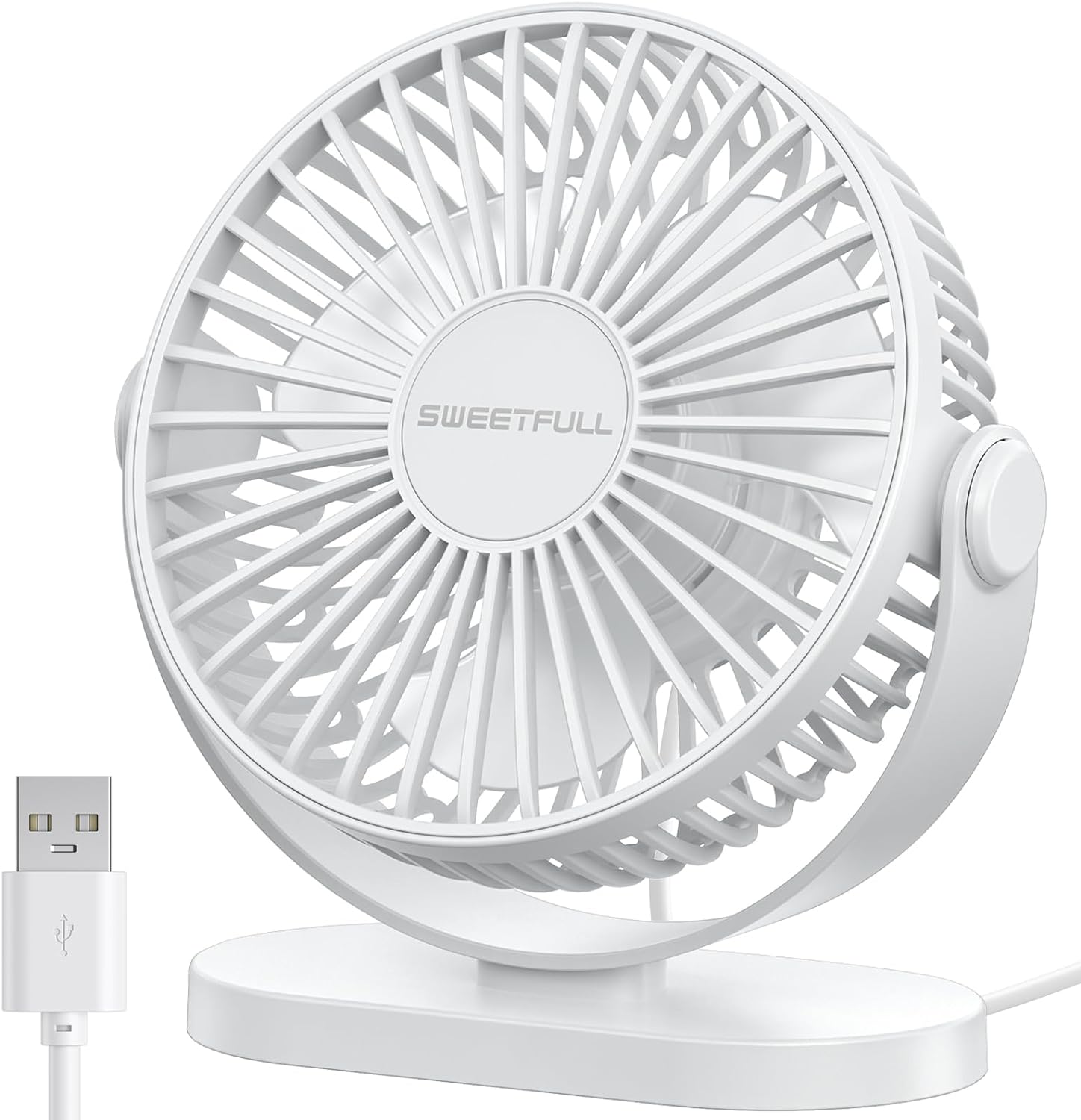SWEETFULL USB Desk Fan Small Quiet - 3 Speeds Mini Personal Portable Fan 360 Rotation Adjustable, 5 Inch Office Table Cooling Gadgets on Desktop (White)