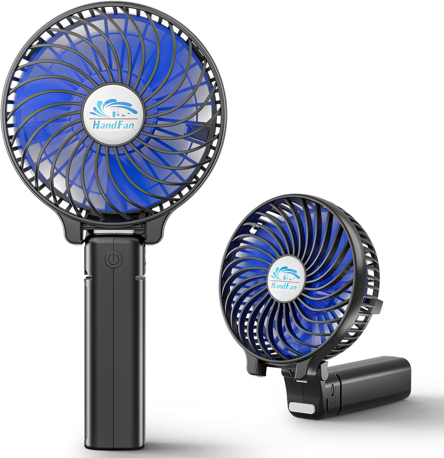 HandFan Portable Handheld Fan, Mini Personal Fan, Battery Operated Cooling Rechargeable Fan, 180 Foldable Small Hand Fan, USB Powered, for Home, Office, Outdoor, Hiking, Travel, Stroller(Black&Blue)