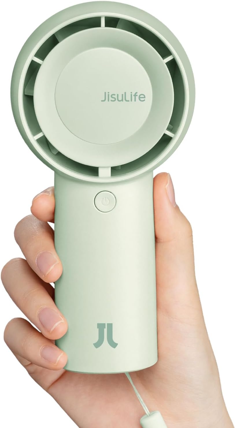 JISULIFE Handheld Turbo Fan [16H Max Cooling Time] Mini Portable Hand Fan, 4000mAh USB Rechargeable Personal Fan, Battery Operated Small Pocket Fan with 5 Speeds for Travel/Outdoor/Home/Office - Green