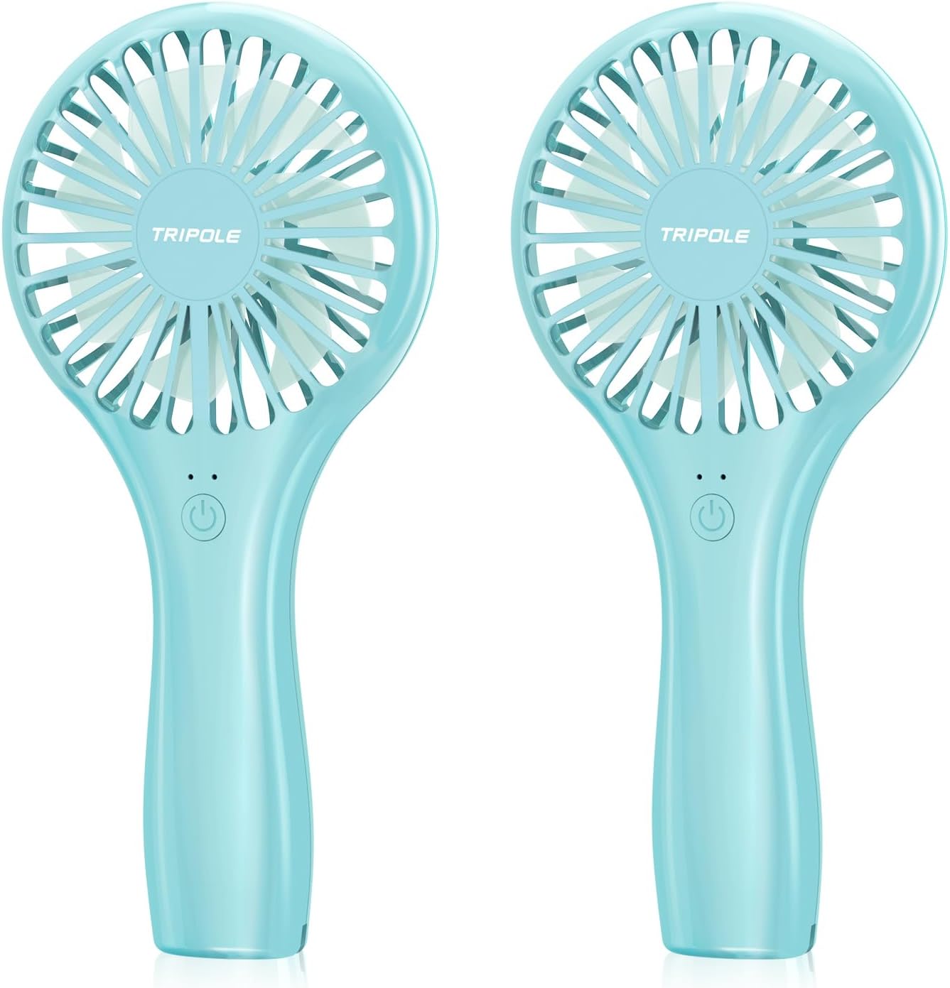 TriPole 2 Pack Handheld Fans Blue Mini Portable Fans, Rechargeable Battery Operated Small Fan for Outdoor Travel Kids Trip, Cute Design Powerful Personal Lash Fan for Makeup Eyelash Extensions