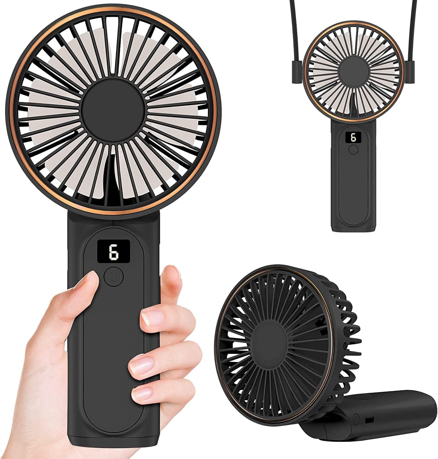 Handheld Fan, Portable Fan, 4000mAh Rechargeable Personal Fan, 180 Foldable Mini Desk Fan with 6 Wind Speed, LCD Digital Display, Lanyard as Neck Fan, Ultra Quiet, Pocket Size for Indoor Outdoor